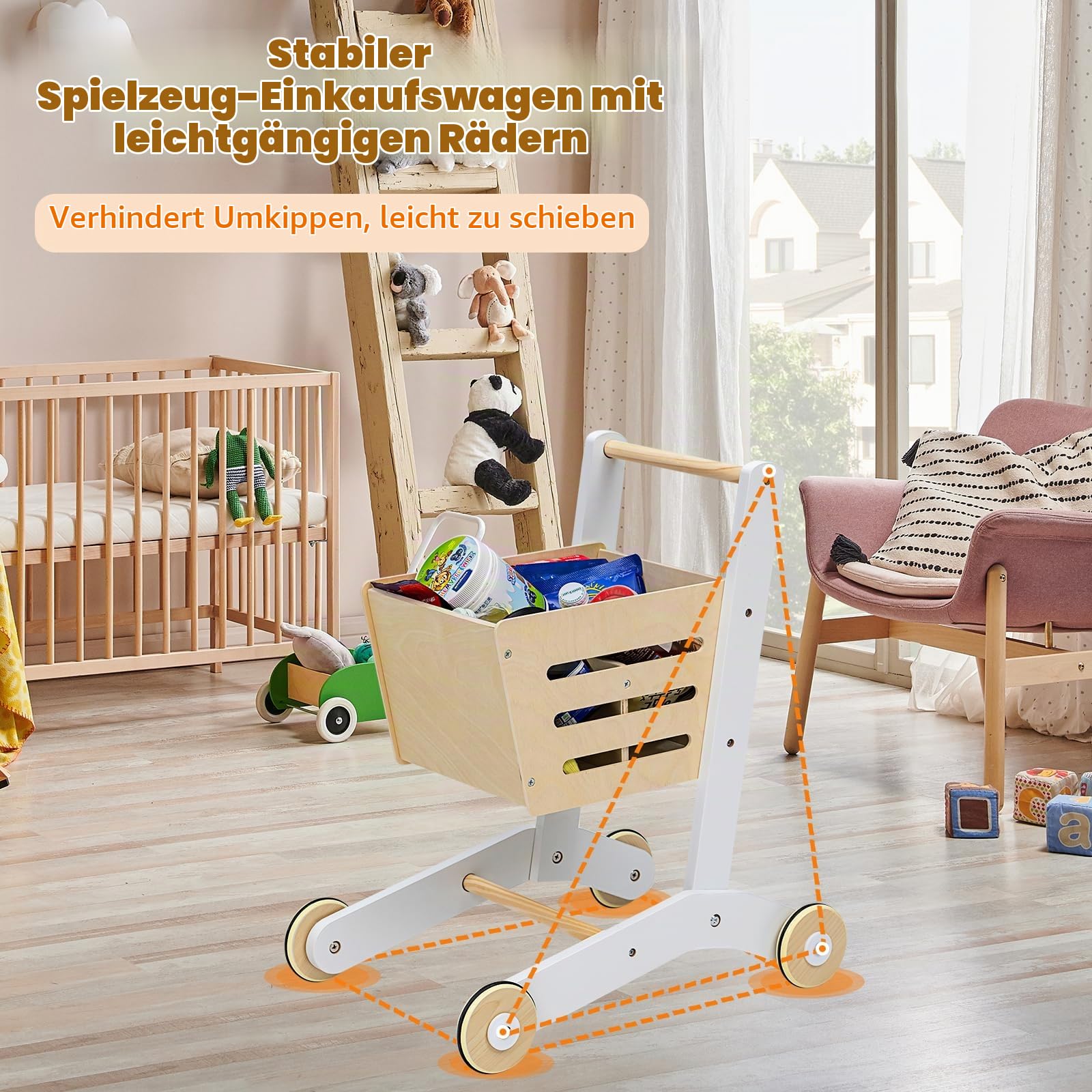 HOMASIS Supermarkt mit Einkaufswagen, Kaufladen mit Kasse, Tafel, Scanner, Kartenzahlung, Kreditkarte & Münzen, Kaufmannsladen Holz, Verkaufsstand Einkaufsladen für Kinder ab 3 Jahren