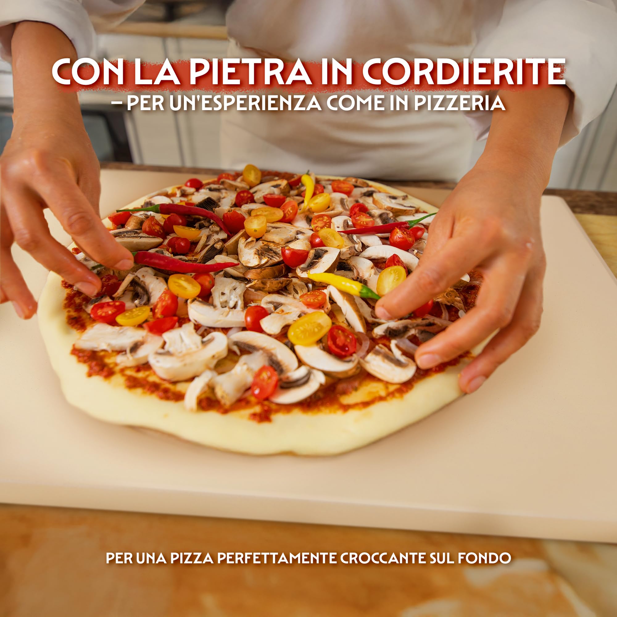 Set Pizza Lover con pietre per pizza premium per forno e grill – 4 in 1 – con forbici per pizza + pala forata + pietra per pizza fino a 800 °C in cordierite e ricettario