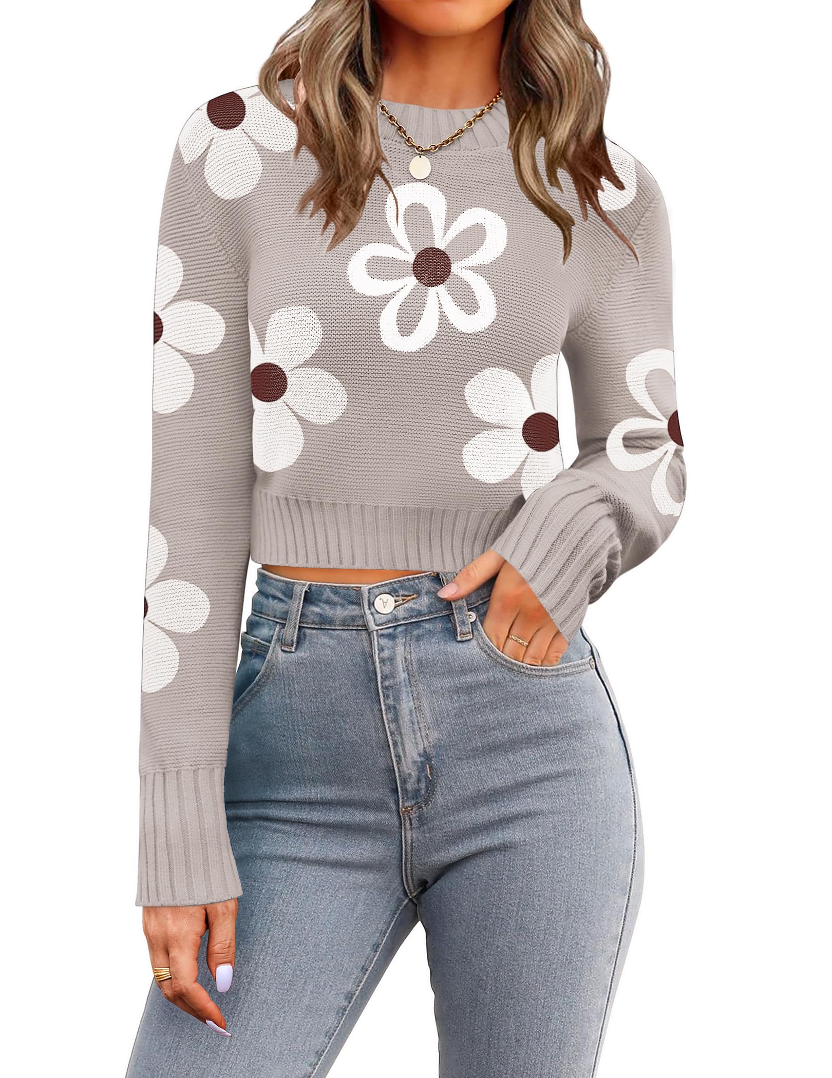 Zeagoo Women's 2026 Fall Crewneck Cropped Sweaters Long Sleeve Knit Tops | Basic Soft Cozy Ribbed Knitted Pullover,Trendy Winter Fashion Layer Cute Clothing,Going Out Business Casual Dressy Outfit
