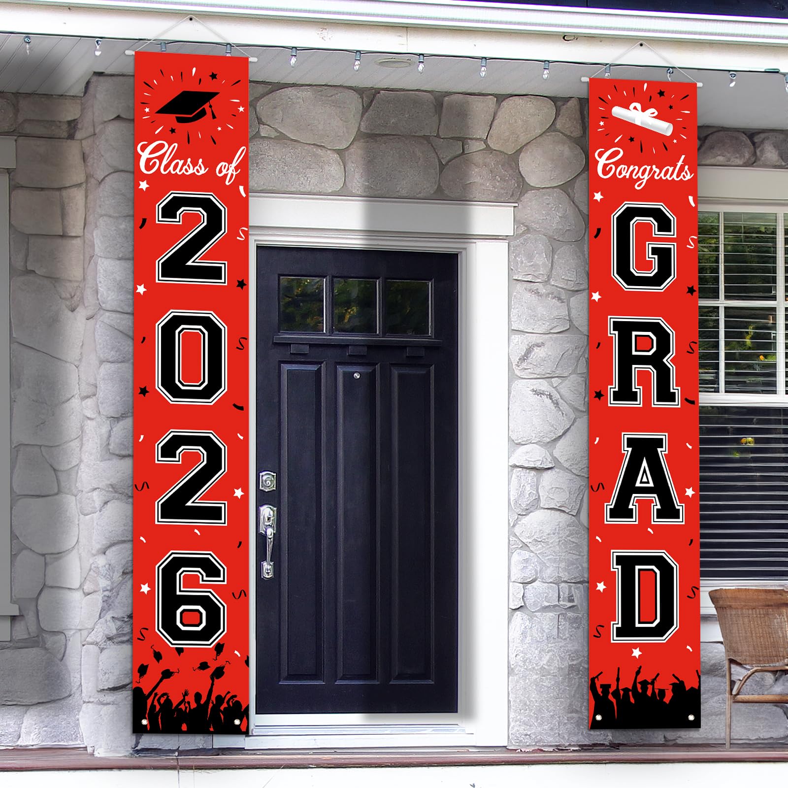 Photo 1 of 2026 Graduation Decorations, Graduation Banner Class of 2026, Hanging Congratulations/Congrats Grad Banner for Door and Porch, Party Decor - Red