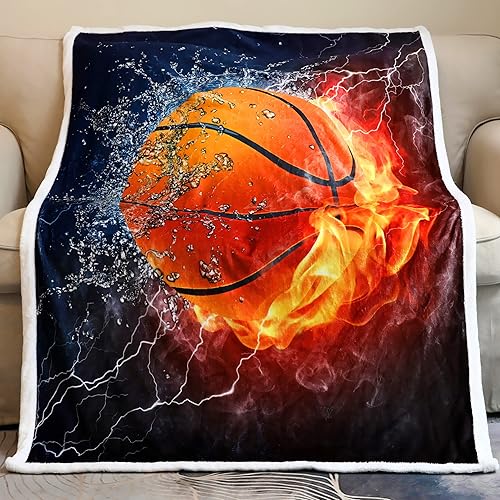 Manta de baloncesto deportiva con llama roja, para adolescentes, para fanáticos del baloncesto, manta suave y acogedora de 50 x 60 pulgadas, para