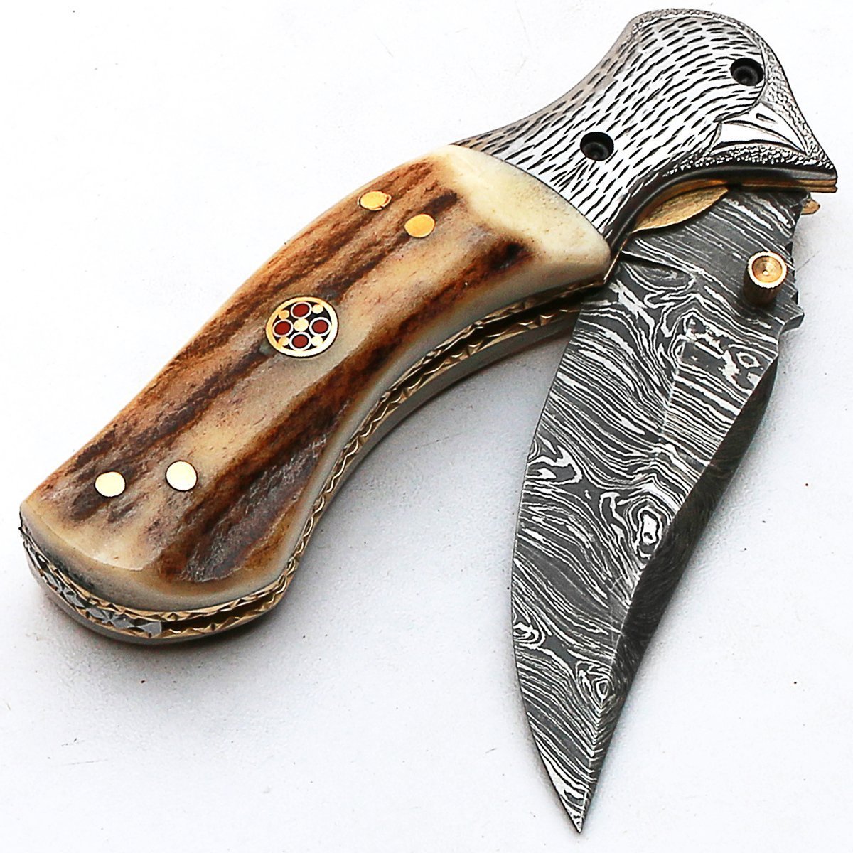 BELLO 8852 Coltello pieghevole Personalizzato a mano Coltello in acciaio damascato garantisce qualità Damasco Coltello con fodero in pelle di alta qualità