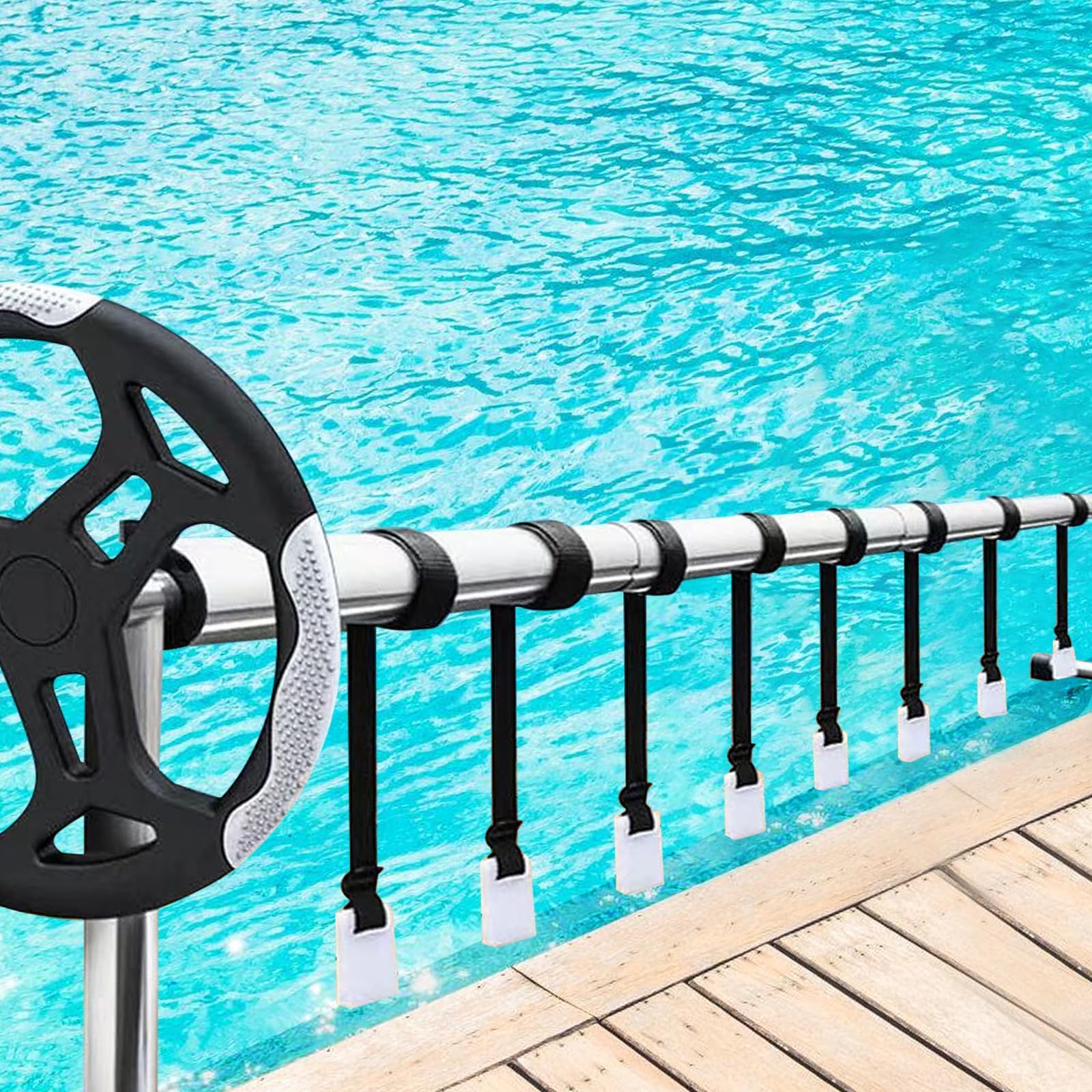 GOMETY Bandas de sujeción y abrazaderas, 8 unidades de enrollador de piscina, enrollador móvil, lámina solar, accesorios para sistema de enrollado móvil para lonas de piscina/cubiertas