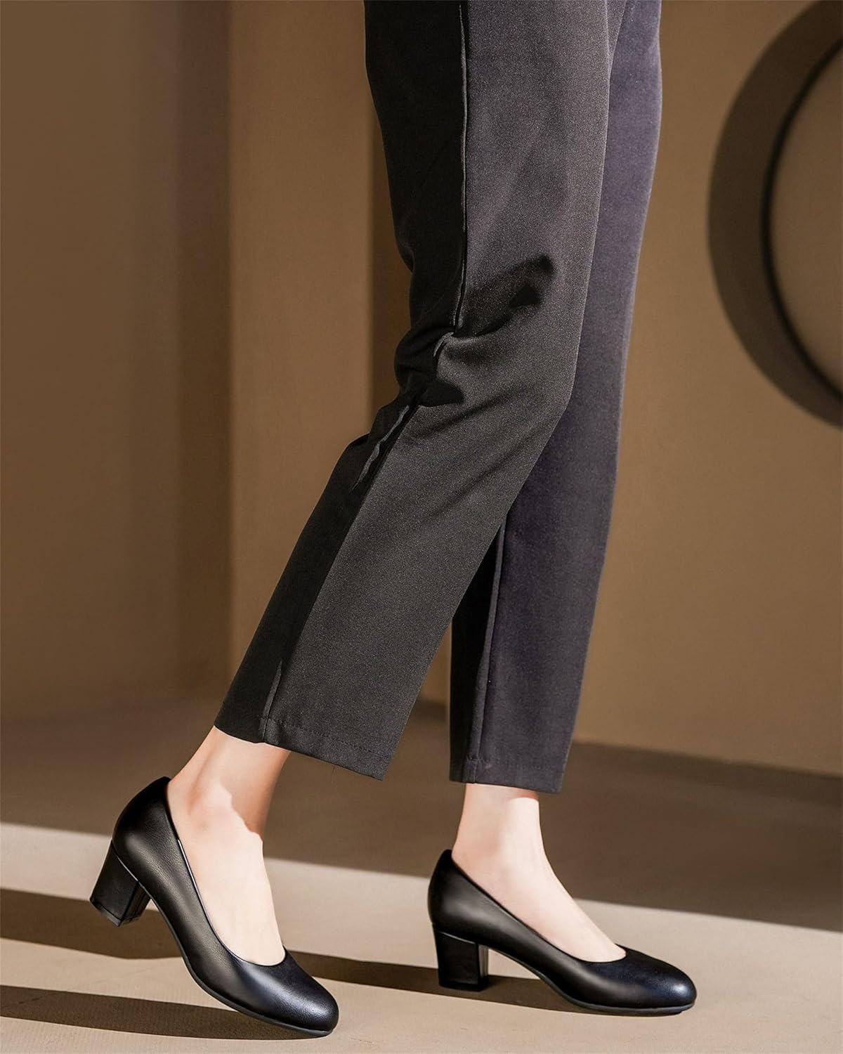 HHTCAL 2 inch Low Block Heel Pumps for Women Round Closed Toe Chunky Heels Comfortable Dress Shoes Office Work Formal