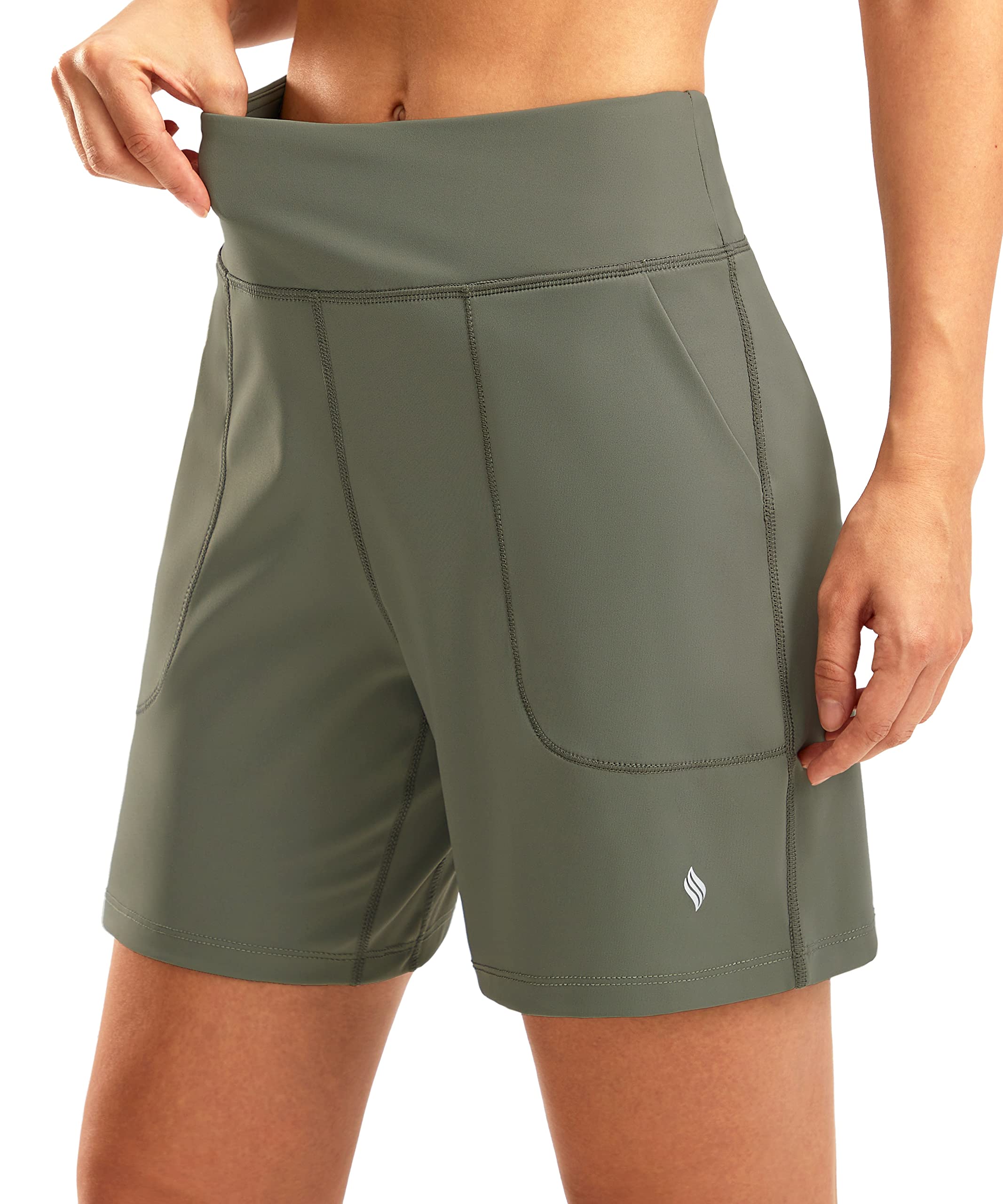 SANTINY Women's 6'' Athletic Long Shorts with 4 Pockets High Waisted Bermuda Shorts for Women Walking Running Casual