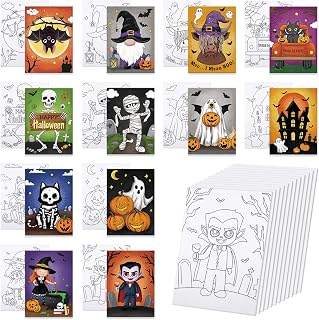 Anseal 12 Packs Halloween Pre Drawn Canvas to Paint, 5" X 7" Pre Printed Canvas for Kids, Pre Stretched Canvas Outline Painting Boards for Beginners, Students, Party Favor (Halloween)
