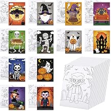 Anseal 12 Packs Halloween Pre Drawn Canvas to Paint, 5" X 7" Pre Printed Canvas for Kids, Pre Stretched Canvas Outline Painting Boards for Beginners, Students, Party Favor Halloween
