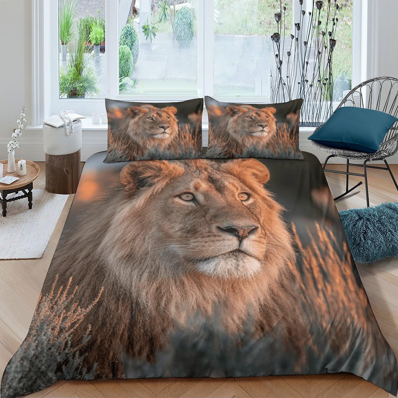 Ctjqhvkz Style-5 3D Printed Majestic Lion Fitted Sheet Microfiber Soft Animal Portrait Bed Cover For Bedroom Dorm Mattress Decor Single（135X200cm）