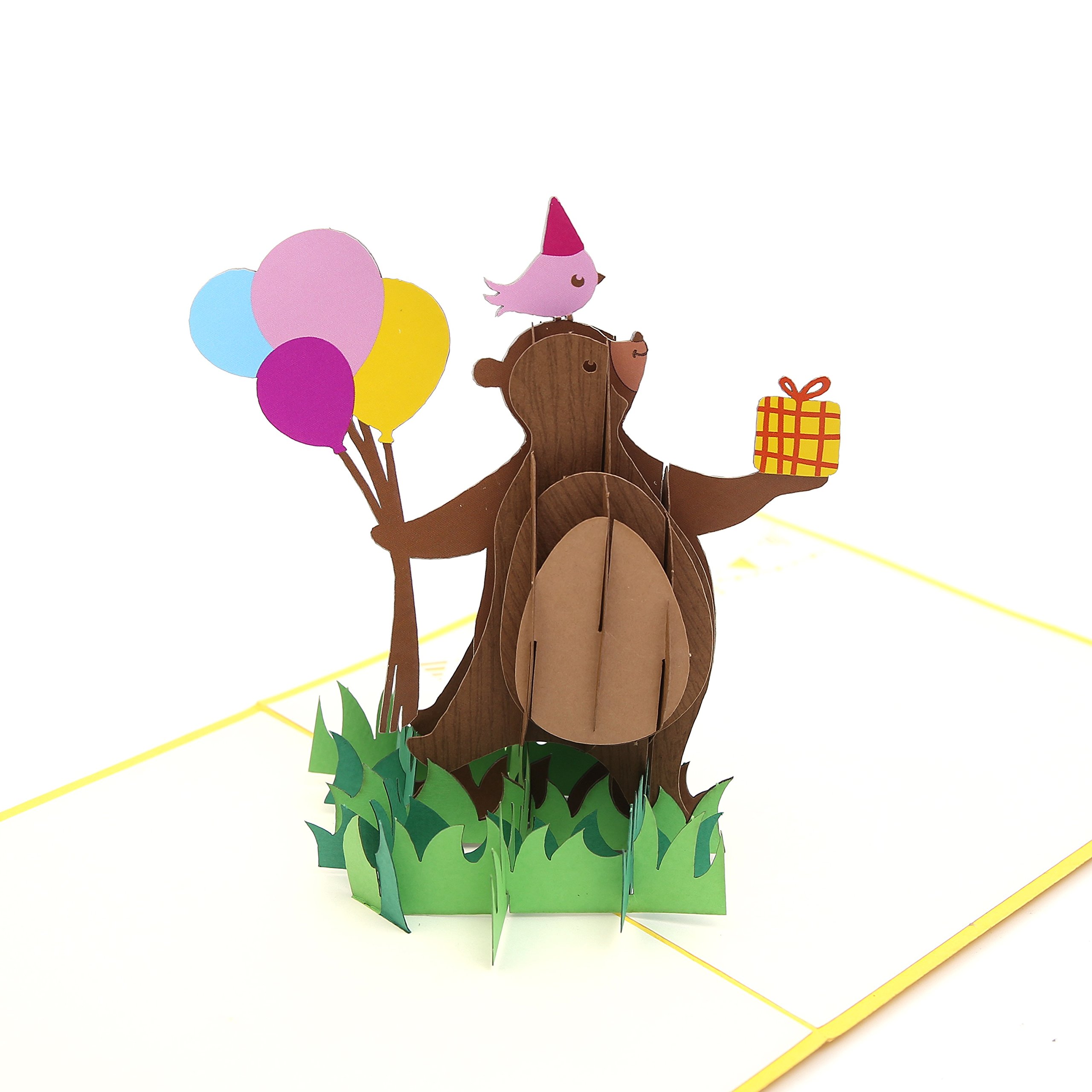 Liif Party Bear Pop Up Card, 3D Bear Pop Up Card, Pop Up Card For All Occasions, Birthday, Kids, Baby Shower, Newborn Announcement, Congratulations, Animal Lover, Handmade Gift