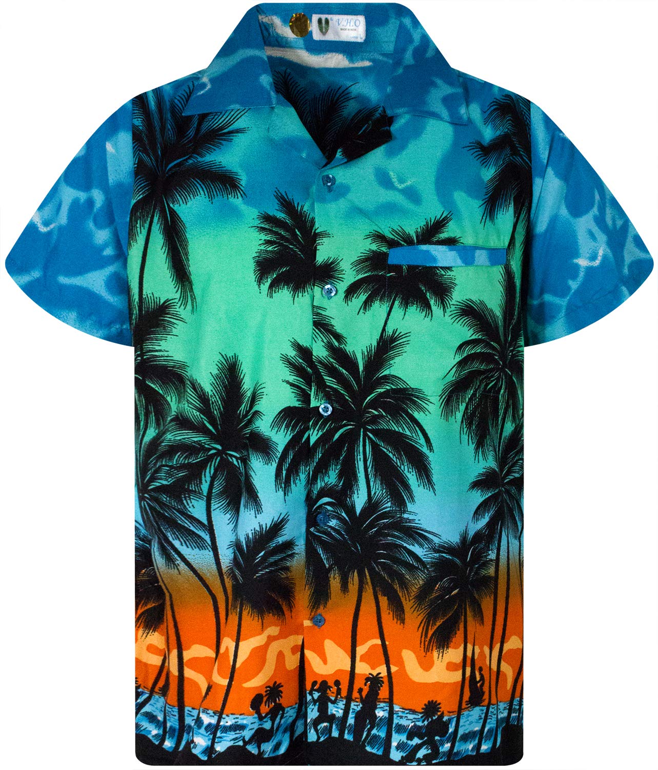 V.h.o. Men's Beach Eclectic Turquoise Funky Hawaiian Shirt, Shortsleeve, Beach, Eclectic-Turquoise, 3XL