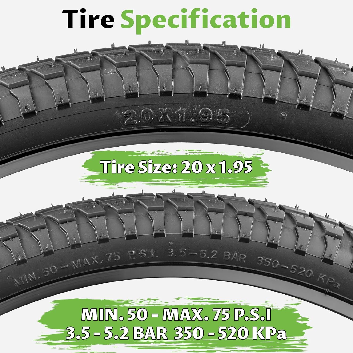 WEEROCK 20 Inch Bike Tire 20 X 1.95/20 X 2.1/20 X 2.25 Bicycle Tires 2 Pack Foldable Replacement Tyres with/Without Inner Tubes for 20" Bicycles, Kids Bike, MTB, BMX, Tricycle, Black