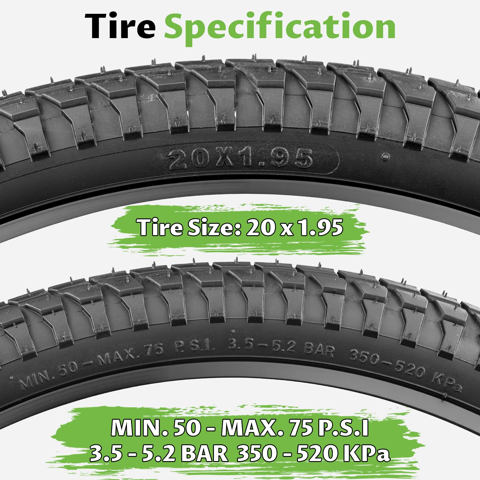 2-Set Faltbar 20 Zoll Fahrradreifen 20x1.95/2.1/2.25 Mantel mit 2-Pack Schlauch 50/53/57-406 Bike Tires Fuer MTB/BMX