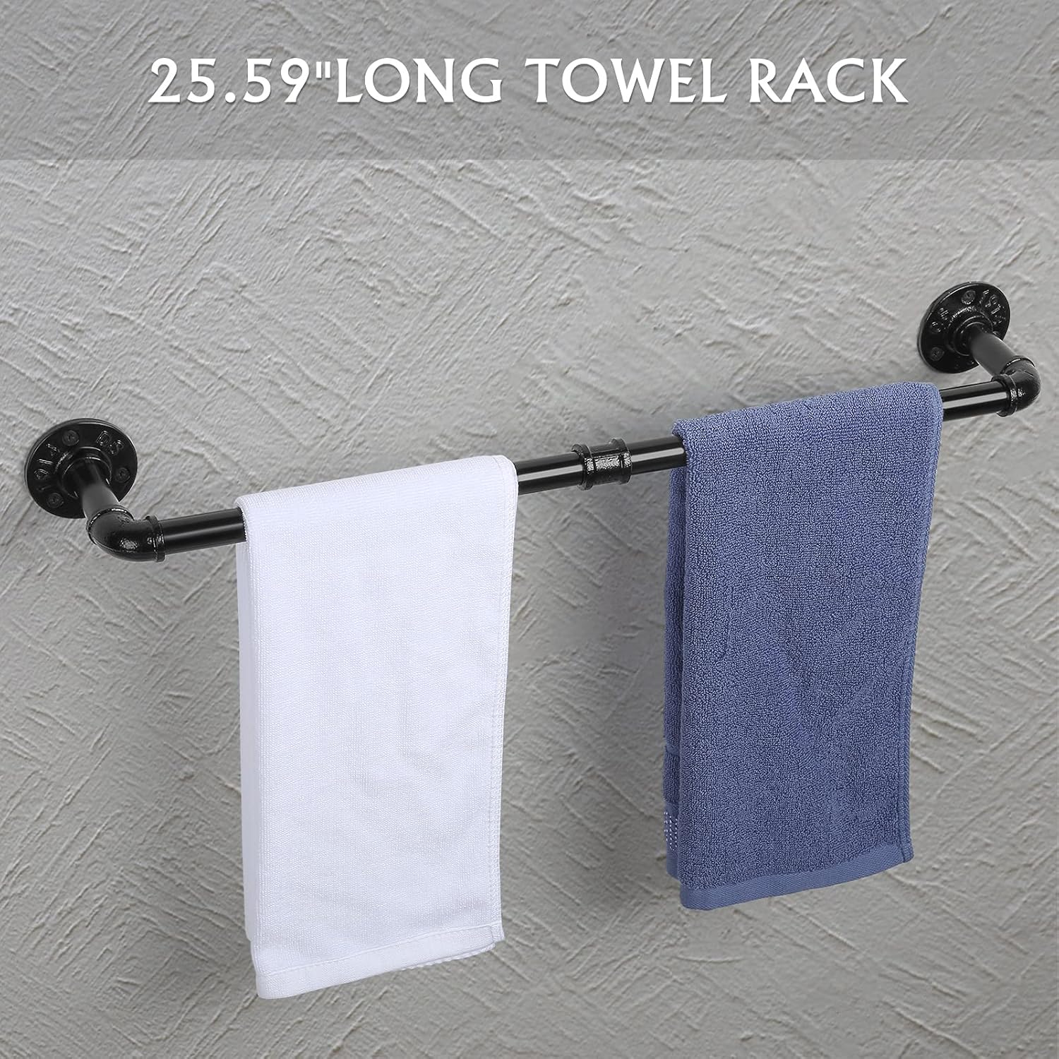 Bathroom Hardware Fixture Set Industrial Towel Bar Sets with Paper Towel Rack Wall Mount Hand Towel Holder Roll Ring Toilet Paper Holder and Pipe Robe Towel Holder Hanger for Farmhouse Home, 7 Pieces