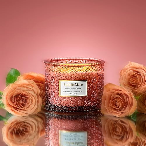Miniatura 2 de LA JOLIE MUSE Vela perfumada, vela de rosa de sándalo, vela de soja grande de 2 mechas para aromaterapia, regalos de velas, largo tiempo de