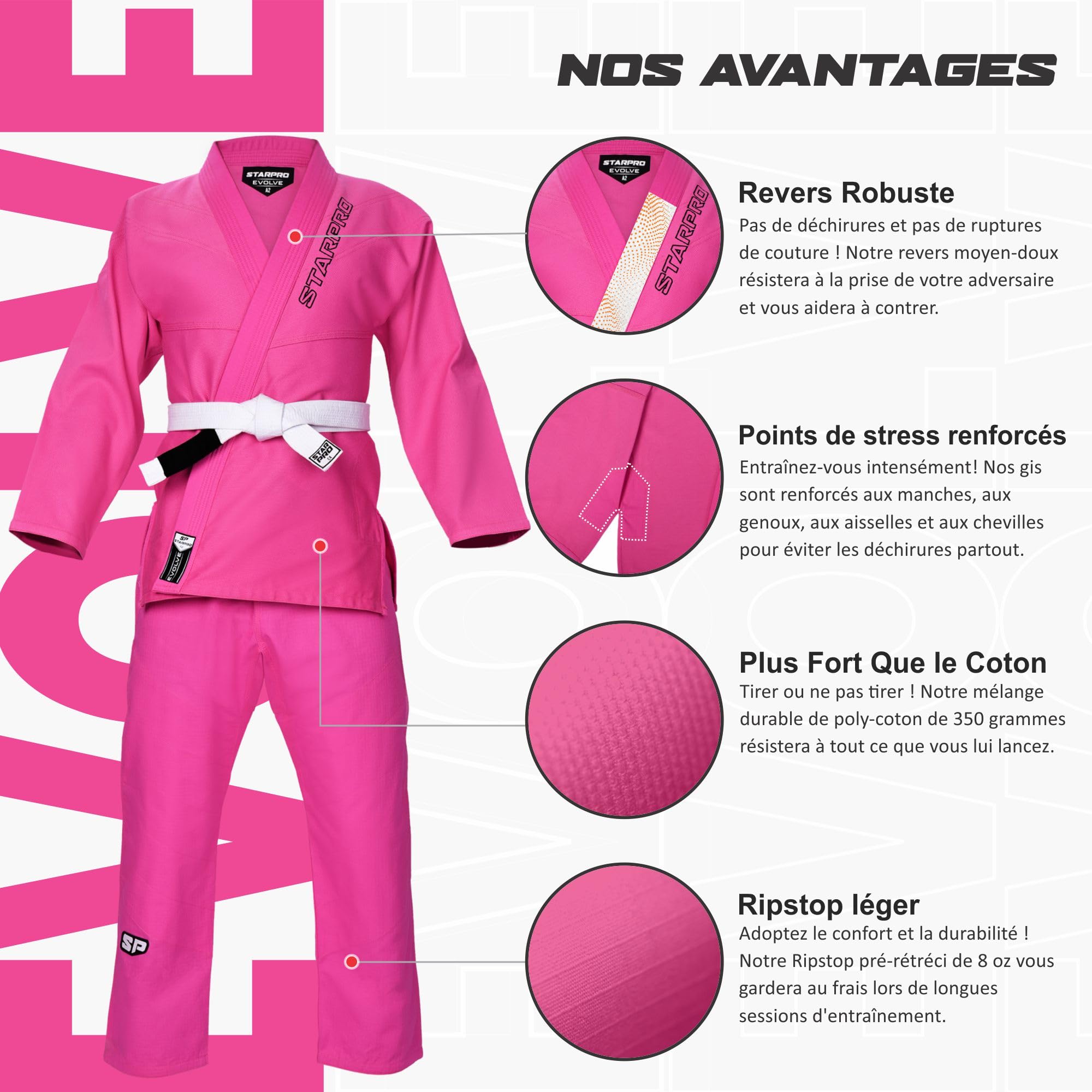 Starpro Jiu Jitsu BJJ Gi pré-rétréci pour enfants Evolve uniforme - Plusieurs tailles et couleurs