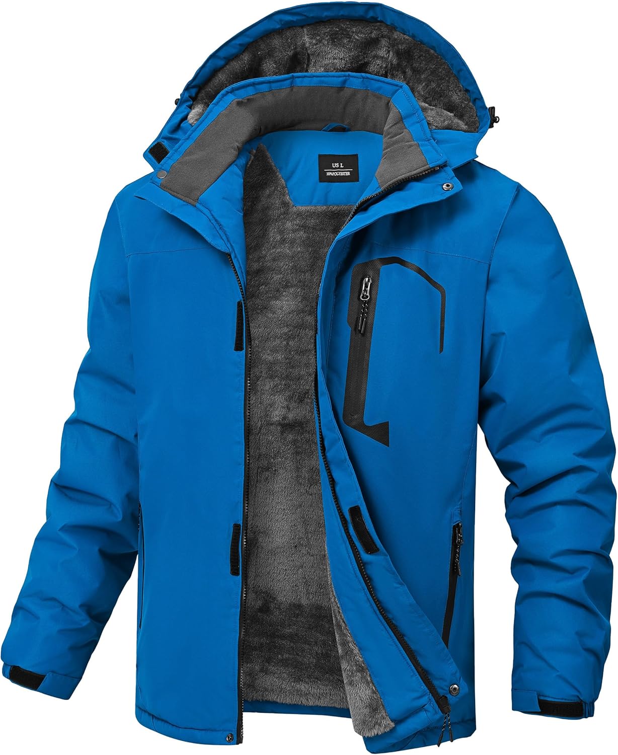RBYEKP Mens Skiing Jacket with Liner Warm Fleeced Thick Snow Winter Coats for Men with Hood Waterproof Outdoor Hardshell Jacket Zip Pockets Blue M