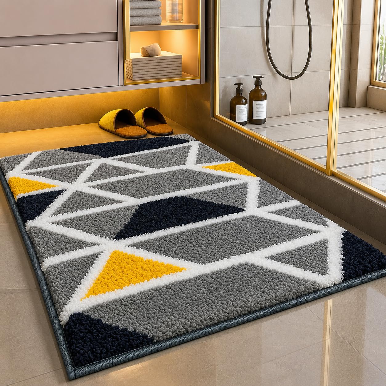 Roseate Mosaic Super Soft (40x60 cm) Microfibre 2000 GSM Bath Mat Super Absorbent Anti-Skid Door Mats for Home/Bathroom Mat/Bedroom/Kitchen/Floor Mat (Grey) Pack of 1-picture-1