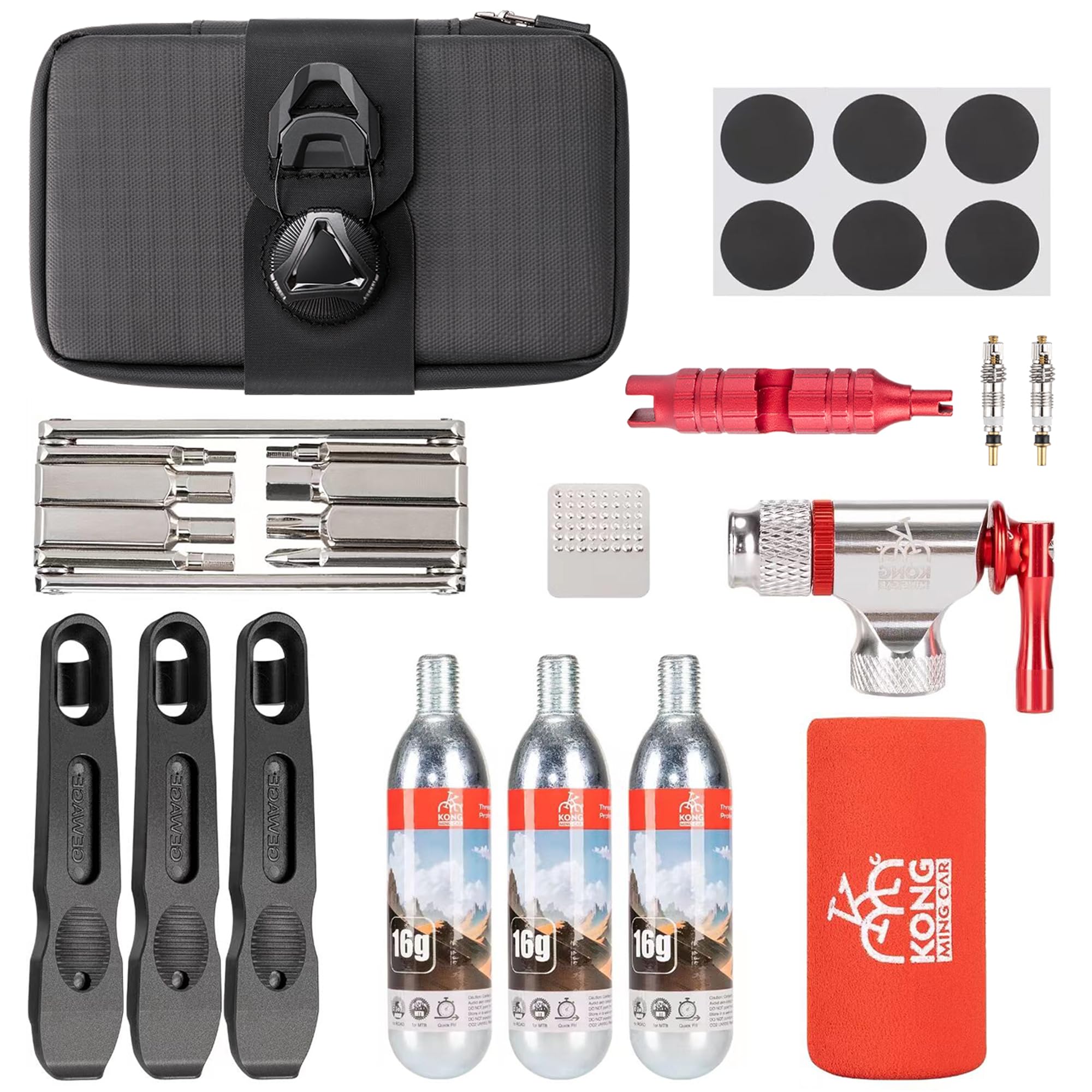 Bike Repair Tool Kit-Co2 Inflator Kits With Co2 Cartridges,8 In 1 Multi Tools, Saddle Bag, Tire Tube Patches & Tire Levers Included- Bike Maintenance Emergency Repair Tool Kit