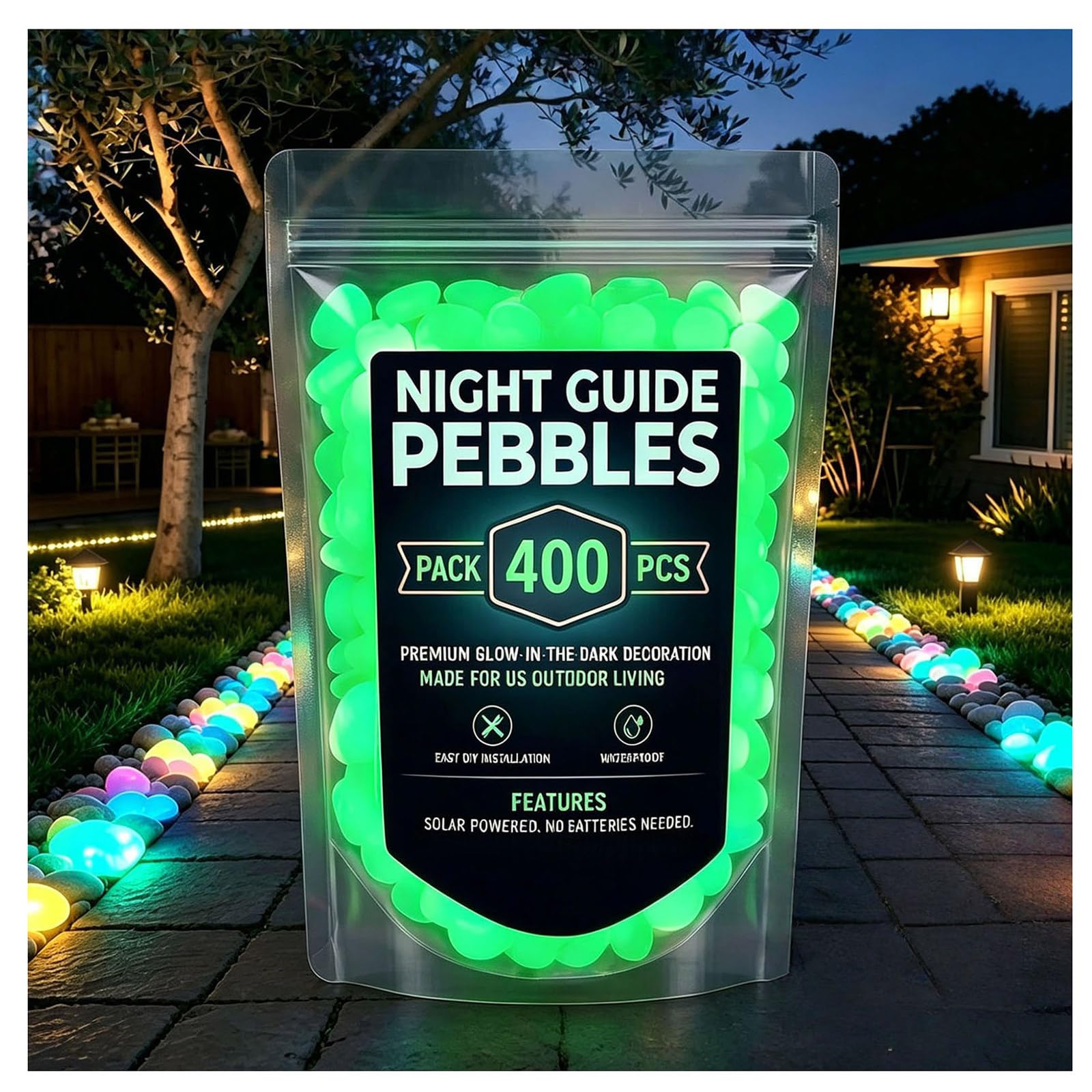 2026 New Colorful Glow-In-The-Dark Garden Stones, Luminous Pebbles for Walkway Patio Yard Fish Tank Aquarium Decor, Glowing Rocks for Pathway Garden Crafts (Green,400 PCS)