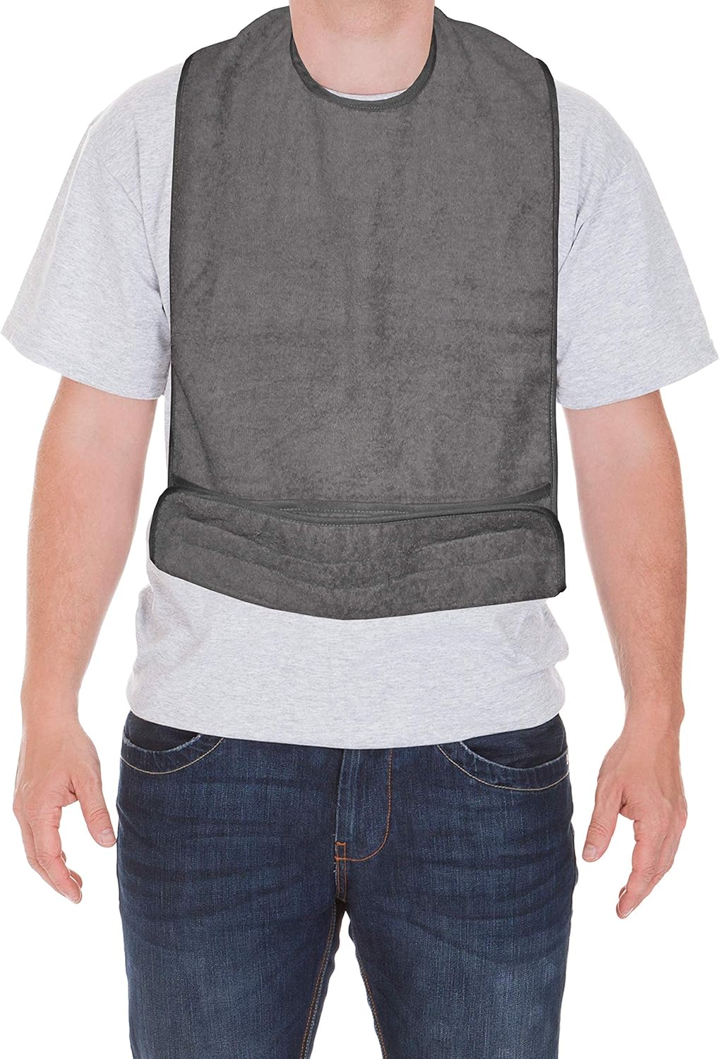 Rehabilitation Advantage Terrycloth Clothing Protector Bibs, Set of 10, Gray, Large