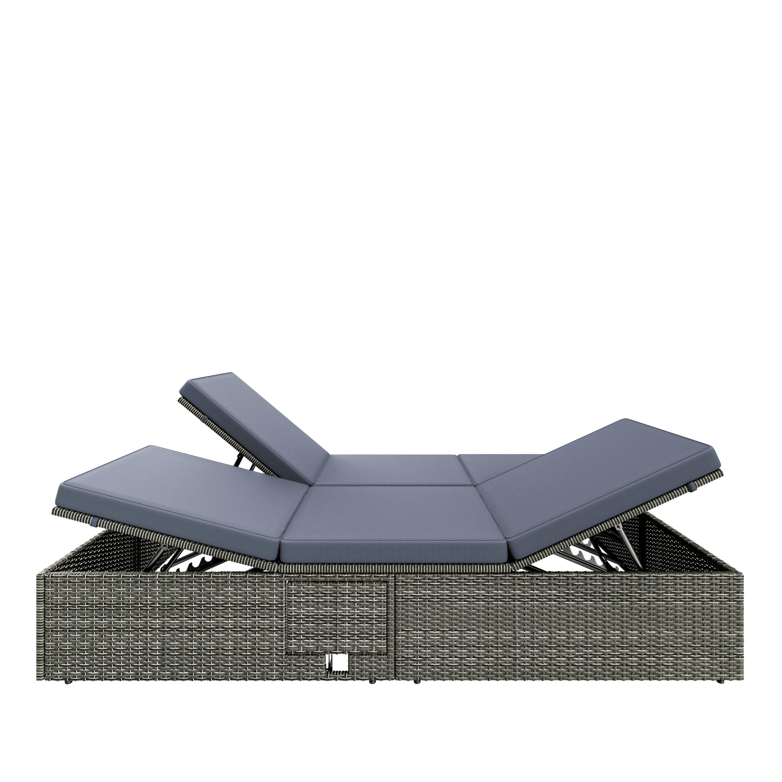 Casaria Sonnenliege Polyrattan 2 Personen | 200x115 cm, Wetterfest, Gartenliege, 220 kg Belastbar, Liegestuhl, Verstellbar, Grau-Anthrazit, Wetterfest & flexibel