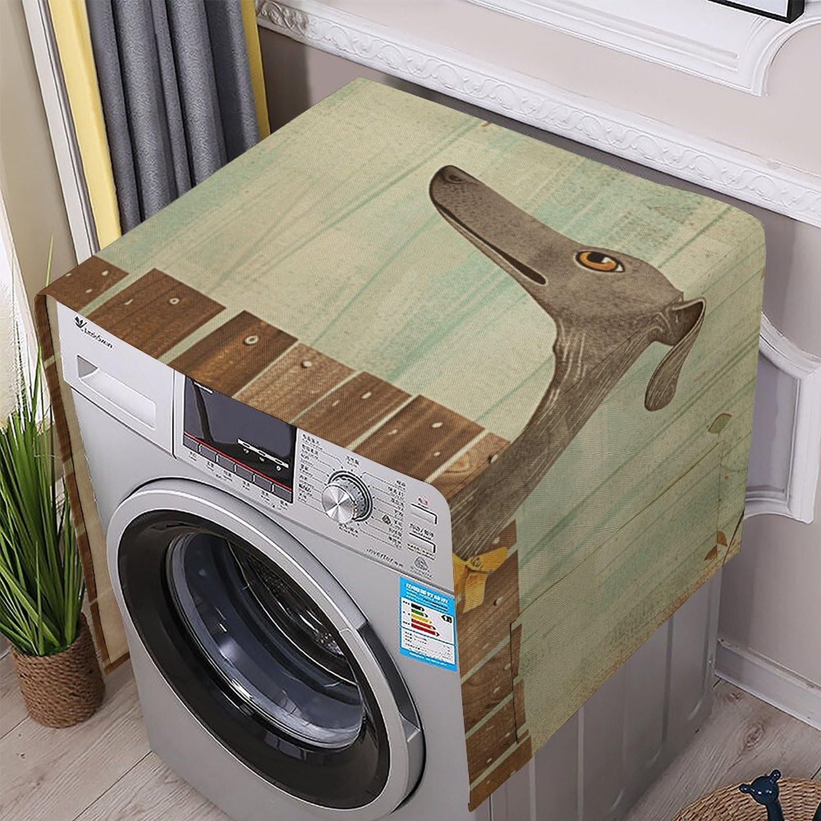 Fodpand White Washing Machine Cover For Top Load Dustproof Greyhound Washer And Dryer Cover With Storage Pockets Household Appliance Covers Washable Top Protector Mat Pad For Laundry & Kitchen