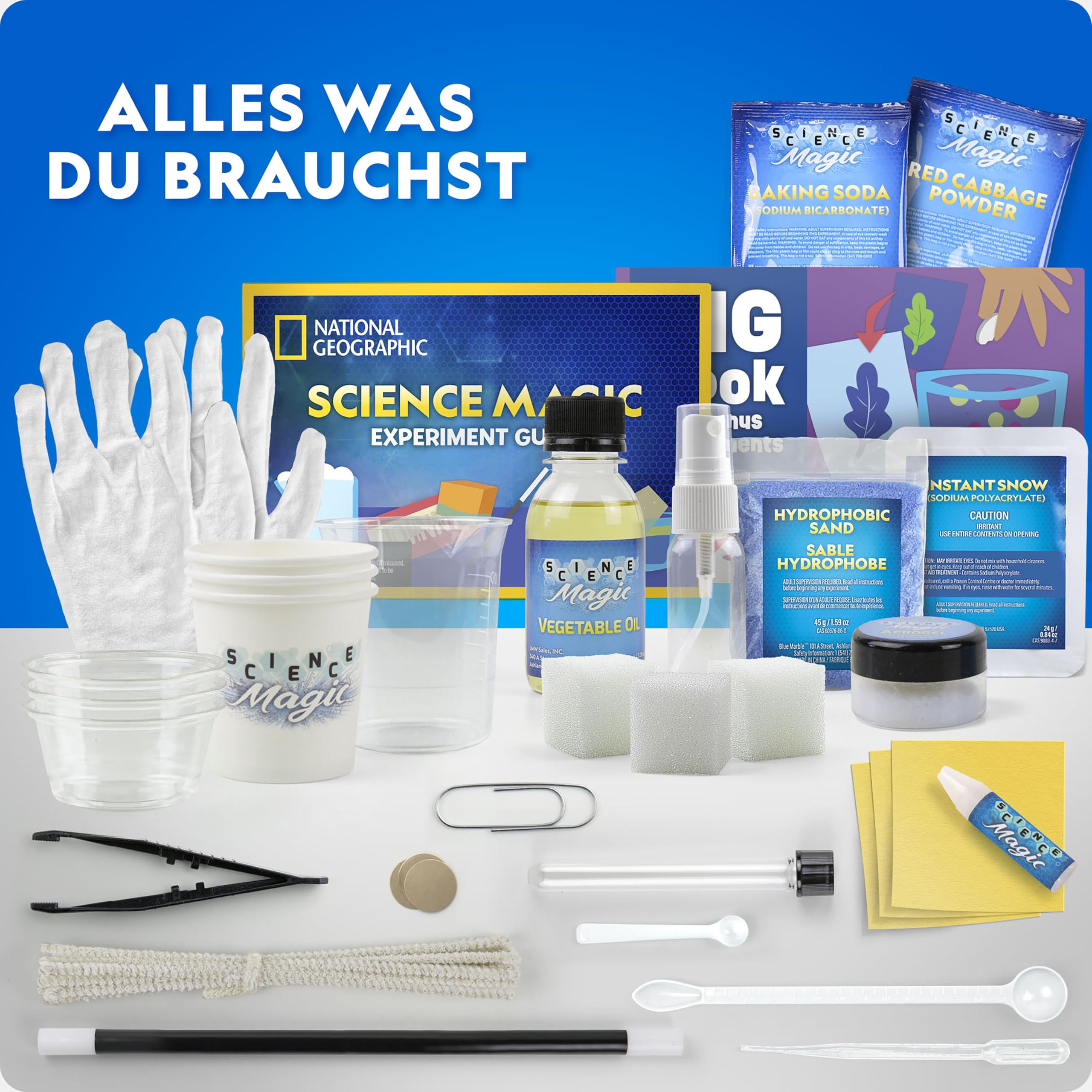 NATIONAL GEOGRAPHIC Science Magic Kit – Über 100 Wissenschaftsexperimente und Zaubertricks für Kinder, Chemie-Set und MINT-Aktivitätsset, Spannendes Lernspielzeug für Kinder