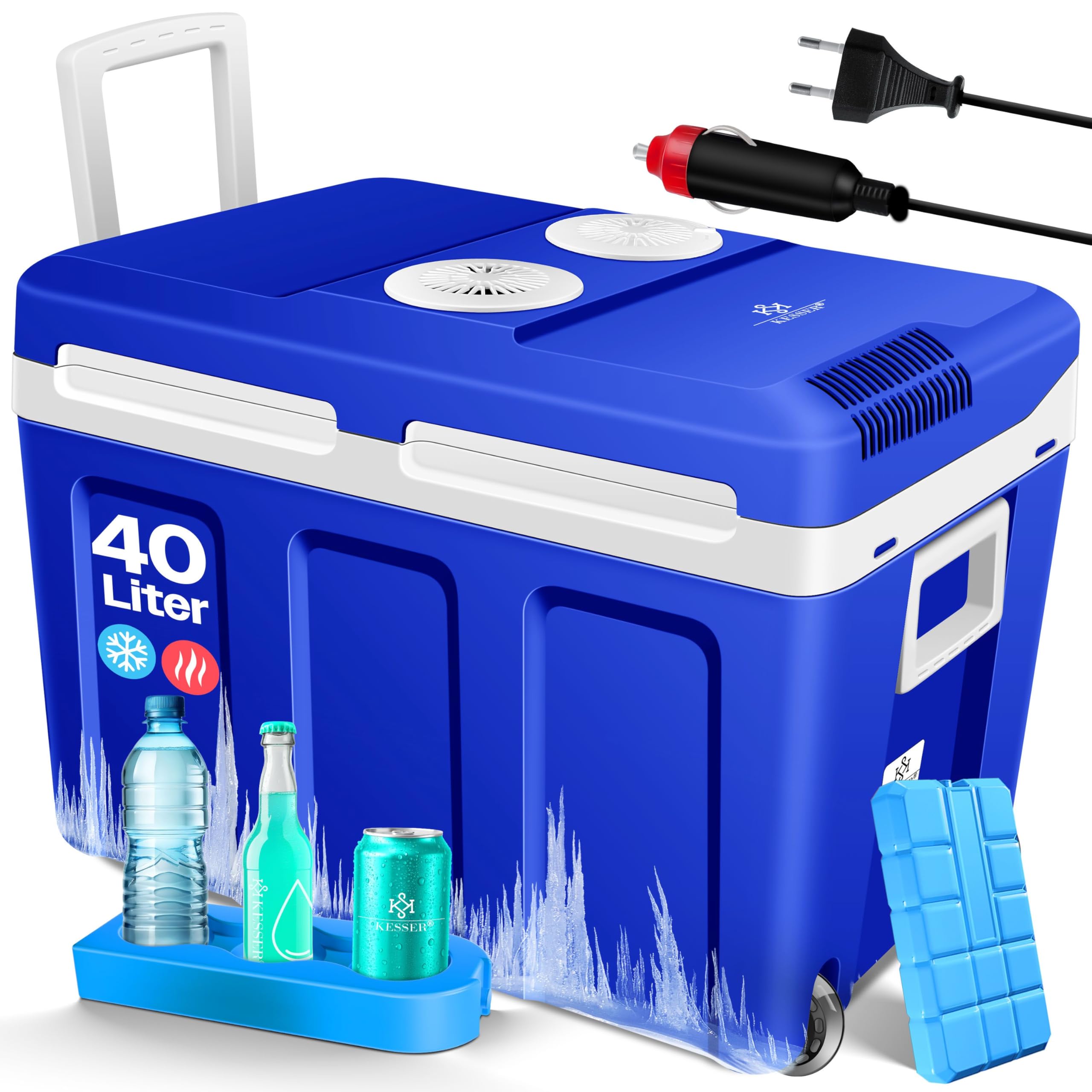KESSER® Frigo box 40L con ruote | per mantenere il calore e il raffreddamento | frigo box termoelettrico | 12 Volt e 230 Volt| Mini frigo | Box termico per auto| incl. Pacchetti di raffreddamento