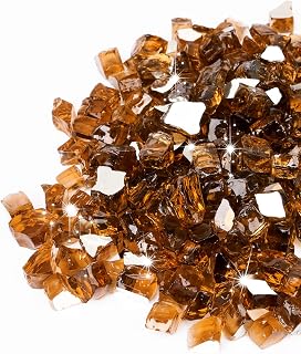 GASPRO 20 lbs Fire Glass for Propane Fire Pit, 1/2-Inch Reflective Fireplace Glass Rocks for Fire Pit Table, Copper