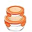 Snaplock Lid Tempered Glasslock Storage Round Containers 4pc set Combo with Orange Lid - Microwave & Oven Safe Spill Proof