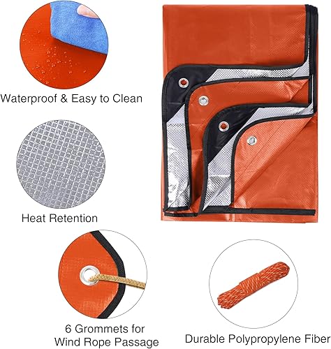 Miniatura 4 de RedSwing Paquete de 4 mantas de emergencia, lona térmica de supervivencia impermeable, multiusos, reflectantes, aisladas, para todo tipo de clima,