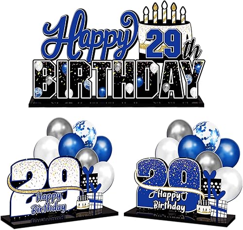 Miniatura 46 de LINGTEER Juego de centros de mesa de acrílico azul con texto en inglés «Happy 100th Birthday» – Decoración de regalo de fiesta de cumpleaños número