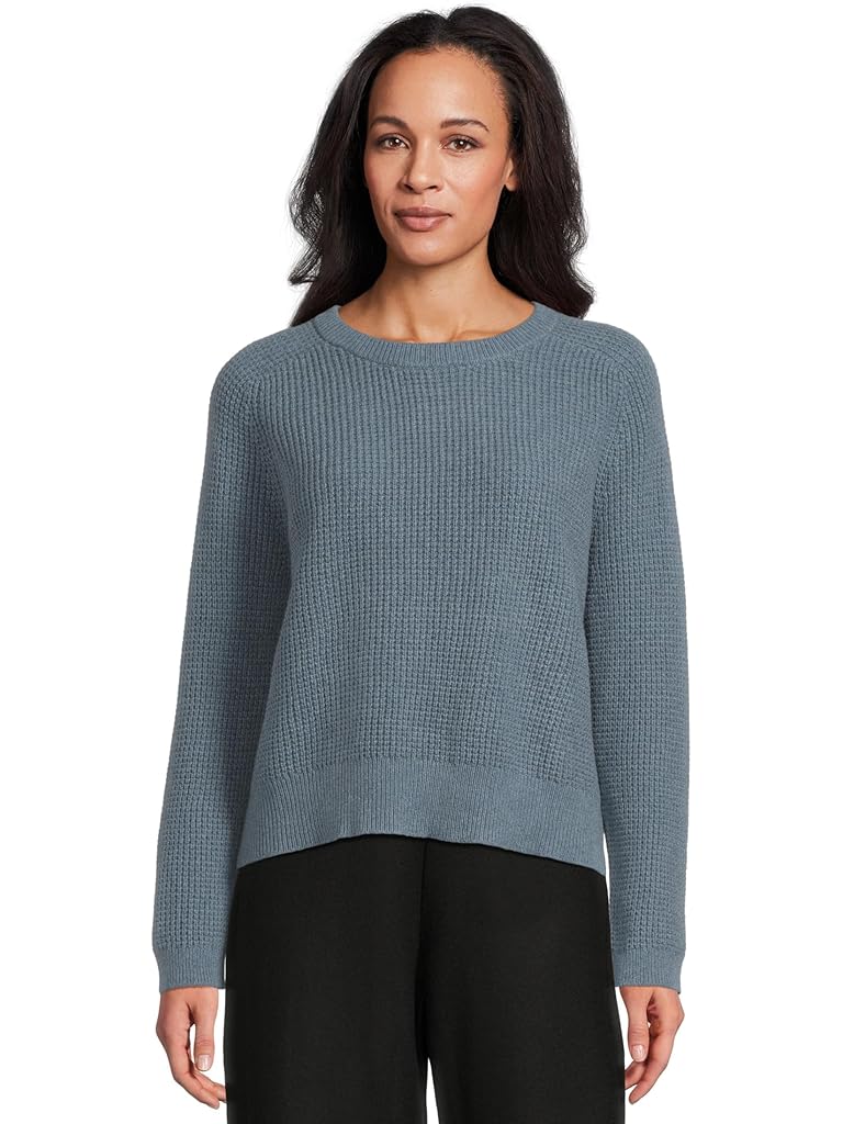 Blue Eileen Fisher Cotton And Recycled Cashmere T Crew Neck Sweater