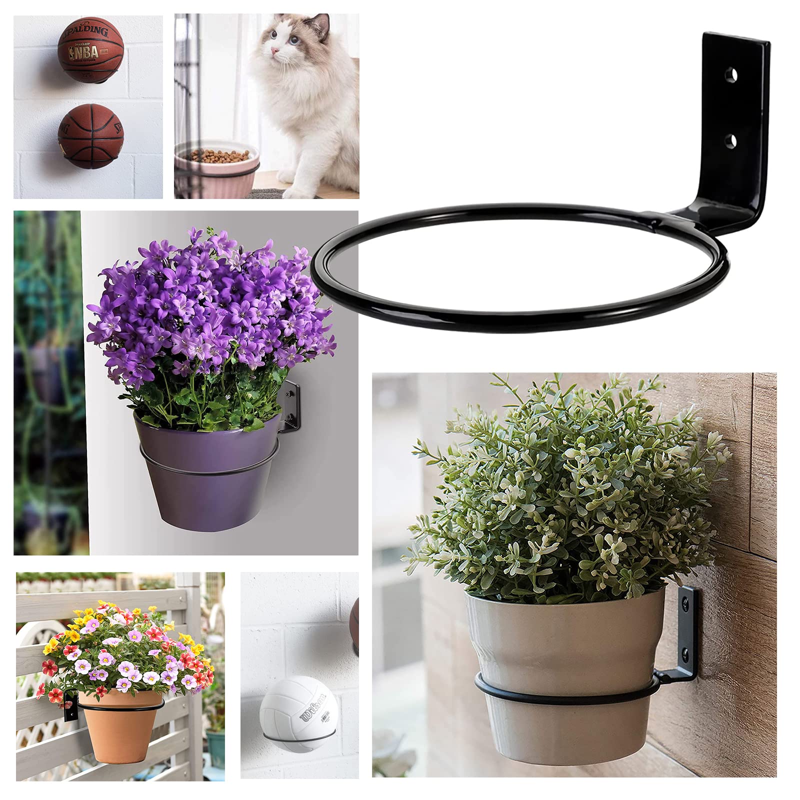 5 Pièces Anneau de Support de Pot de Fleur Support de Jardinière Mural Diamètre Intérieur 9cm Porte-Pot Mural en Métal pour Interieur Extérieur Terrasse Balcon Jardin (Noir)