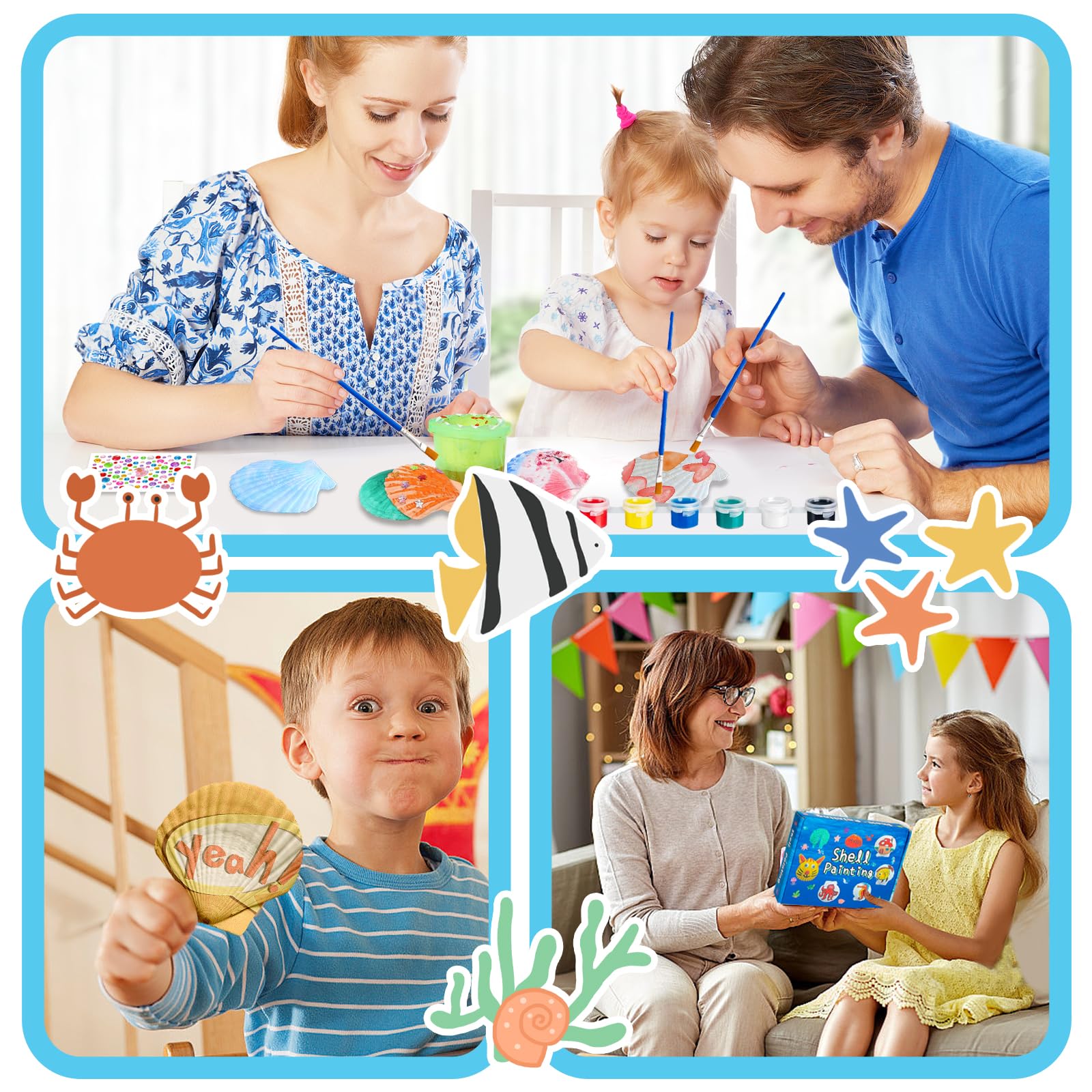 Set Creativo Per Dipingere Conchiglie Per Bambini 4-12 Anni - 66 Pezzi Con Colori Acrilici, Occhi Mobili E Glow In The Dark