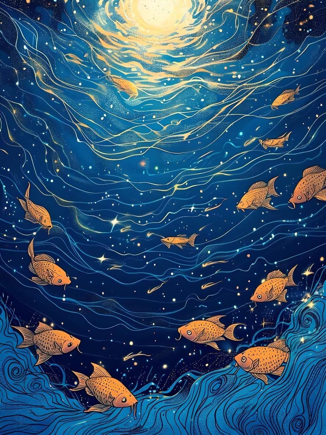 Malen Nach Zahlen Erwachsene Fischwellen Malen Nach Zahlen Bild, DIY Handgemalt Ölgemälde Kit für Anfänger und Kinder Mit 3-Pinseln und Acrylfarbe für Basteln Zuhause Mädchen Geschenk 70x50cm w-5089