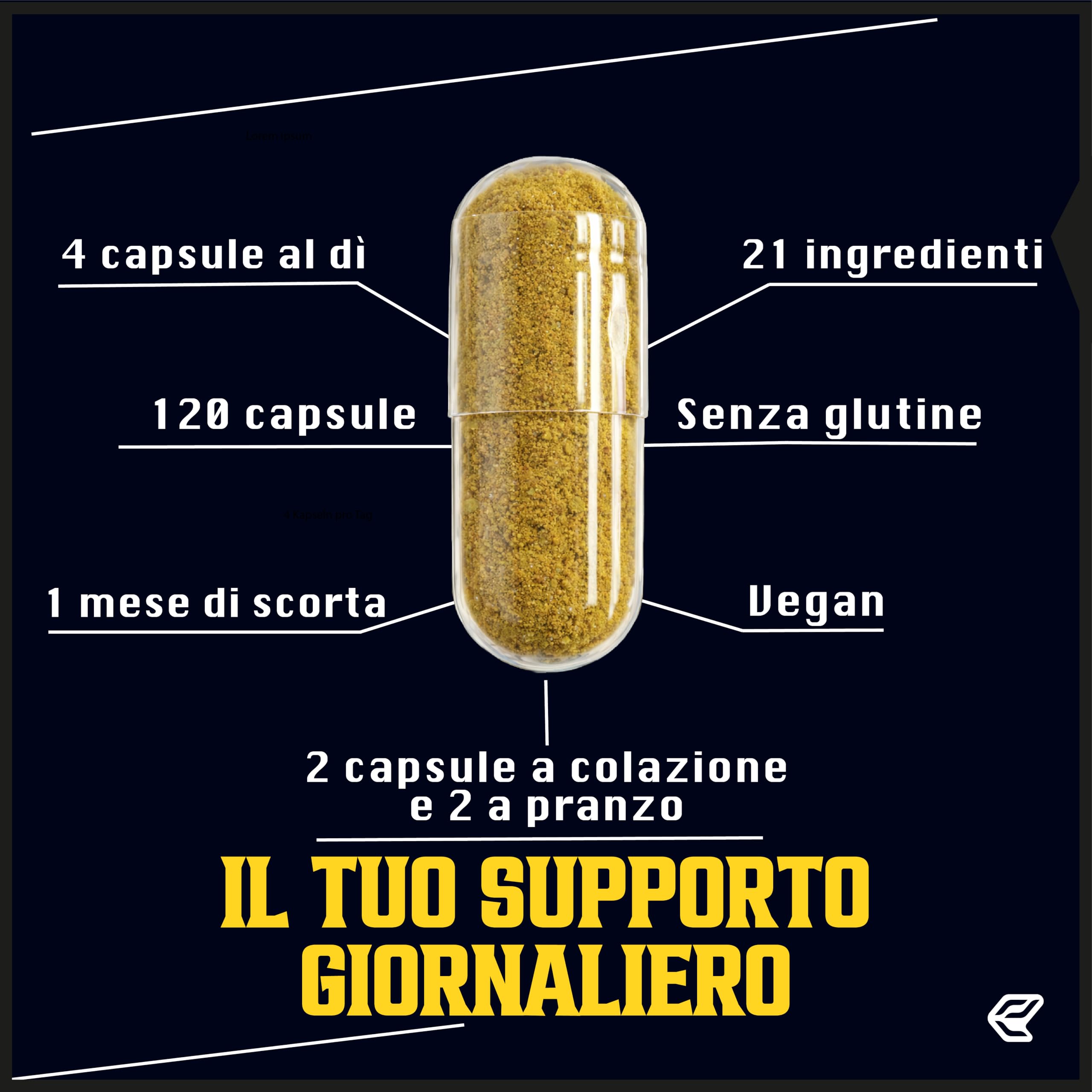 Italian Elite® Testo Complex 120 caps Maca 8000mg. Tribulus, Fieno Greco, Zinco, Arginina, Ashwagandha, Vitamine e Minerali
