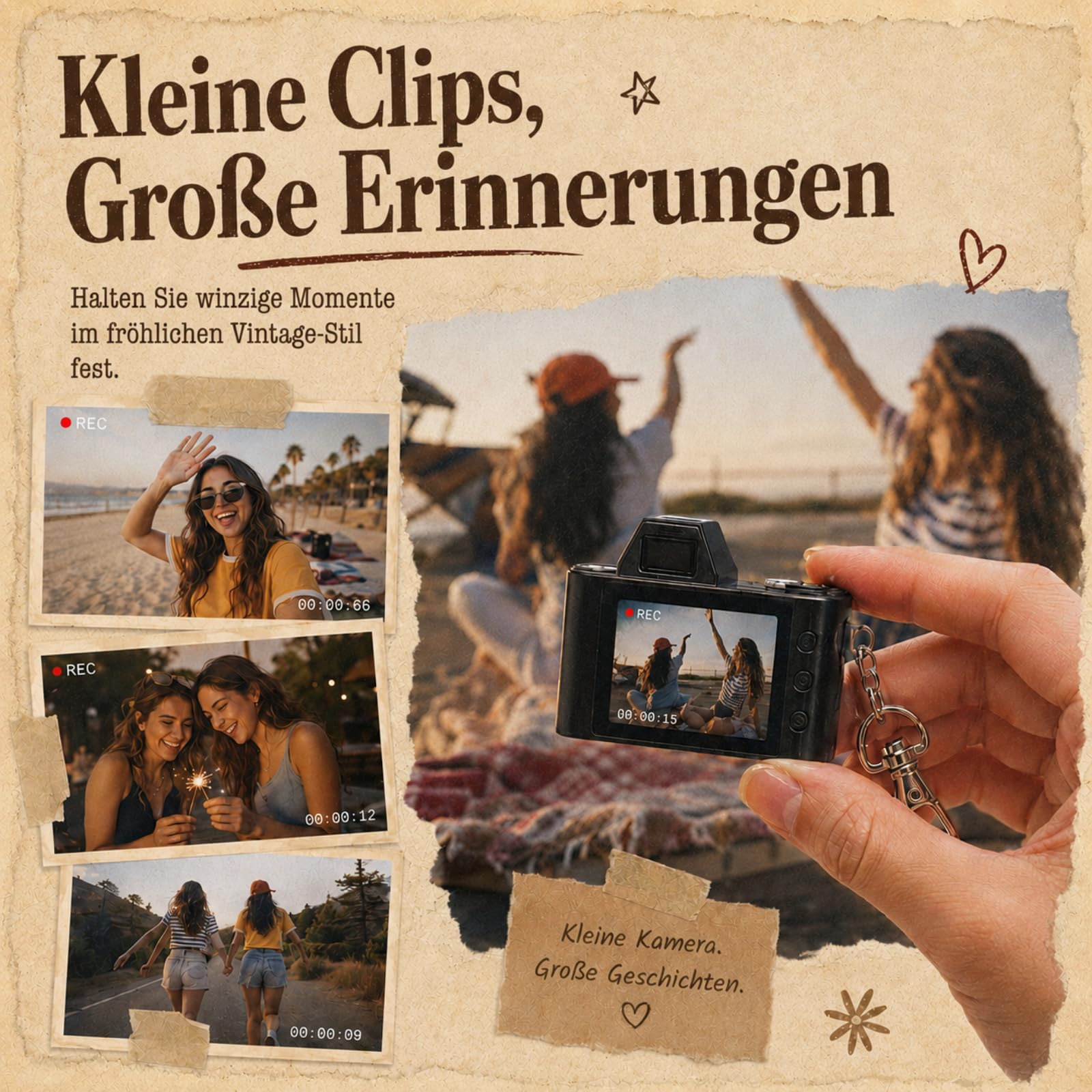 Mini Schlüsselanhänger Digitalkamera – Maxmango 1,3-Zoll 1080P Fotokamera Retro Kamera mit 64 GB Speicher, Ultraportable Kamera, Taschenformat für Reisen, Vlogging und als Ostern Geschenk (Schwarz)