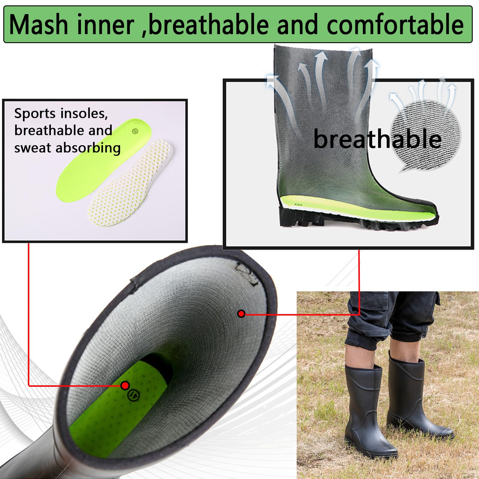 Donbest Bottes en Caoutchouc pour Homme Imperméables Bottes Bottines De Pluie Antidérapant Jardin Boots Wellington Rain Boots