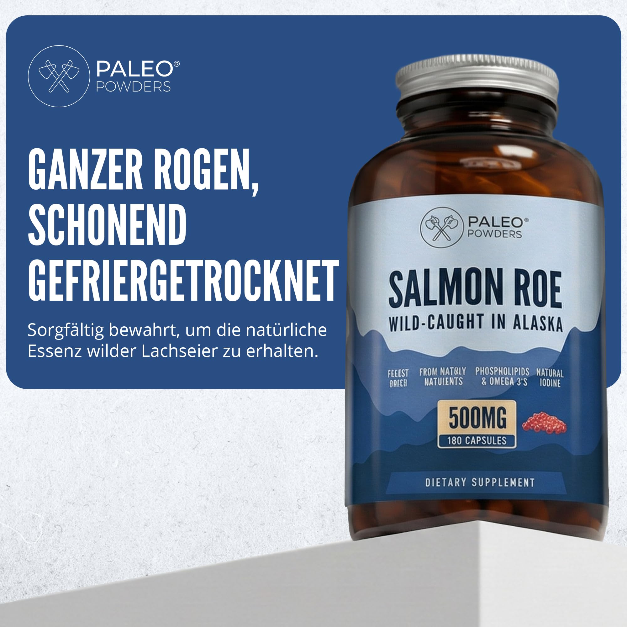 Wildlachs-Rogen-Kapseln – Hochwertige Quelle aus Fischrogen – 180 Kapseln – Premium-Qualität – Nahrungsergänzungsmittel