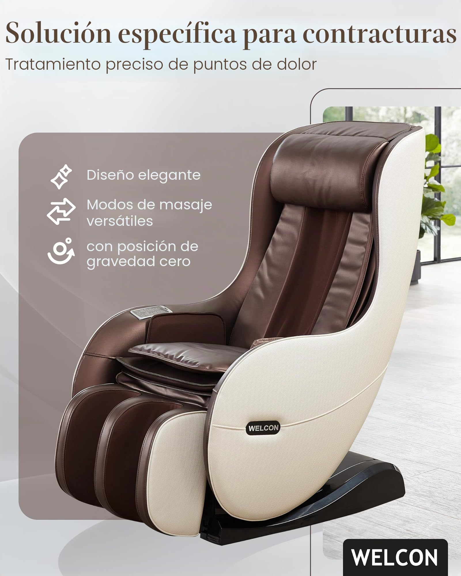 WELCON EASYRELAXX Sillón de Masaje Beige Marrón Con Función de Calor, Programas Automáticos, Amasado, Golpeteo, Rodillos, Airbag y Compresión