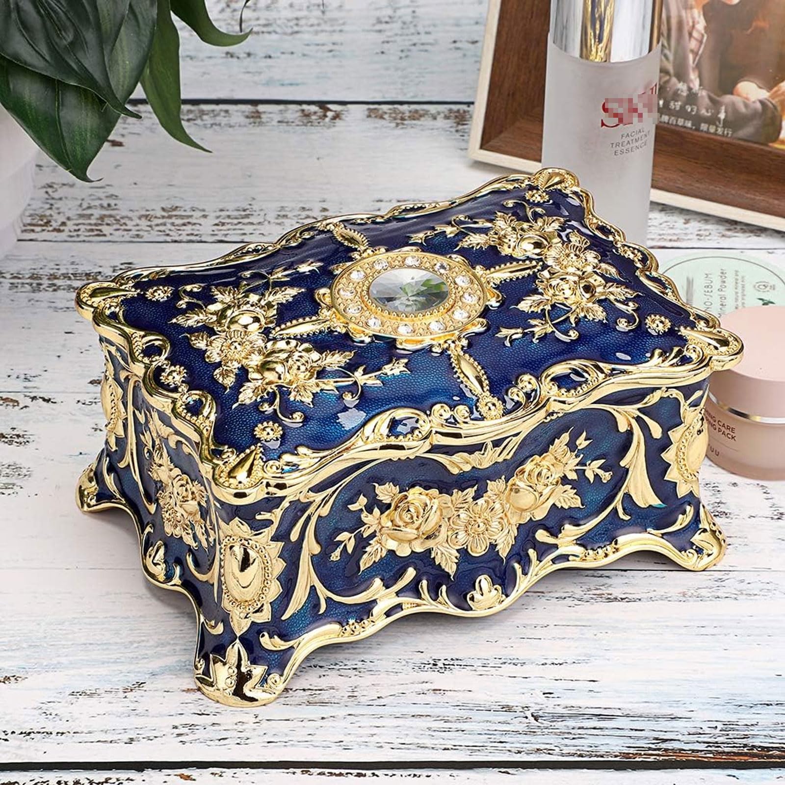 Joyero de metal vintage, organizador rectangular de dos capas, caja de almacenamiento, caja de almacenamiento ornamentada del tesoro, caja decorativa de joyería, caja de regalo de recuerdo para 2