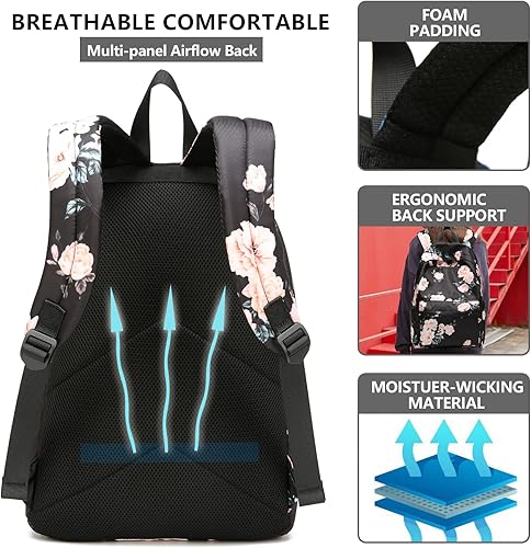 Miniatura 4 de Pawsky Juego de mochila escolar de lona ligera para adolescentes, niñas, mujeres, niños, bolsa de libros universitaria para laptop de 14 pulgadas,