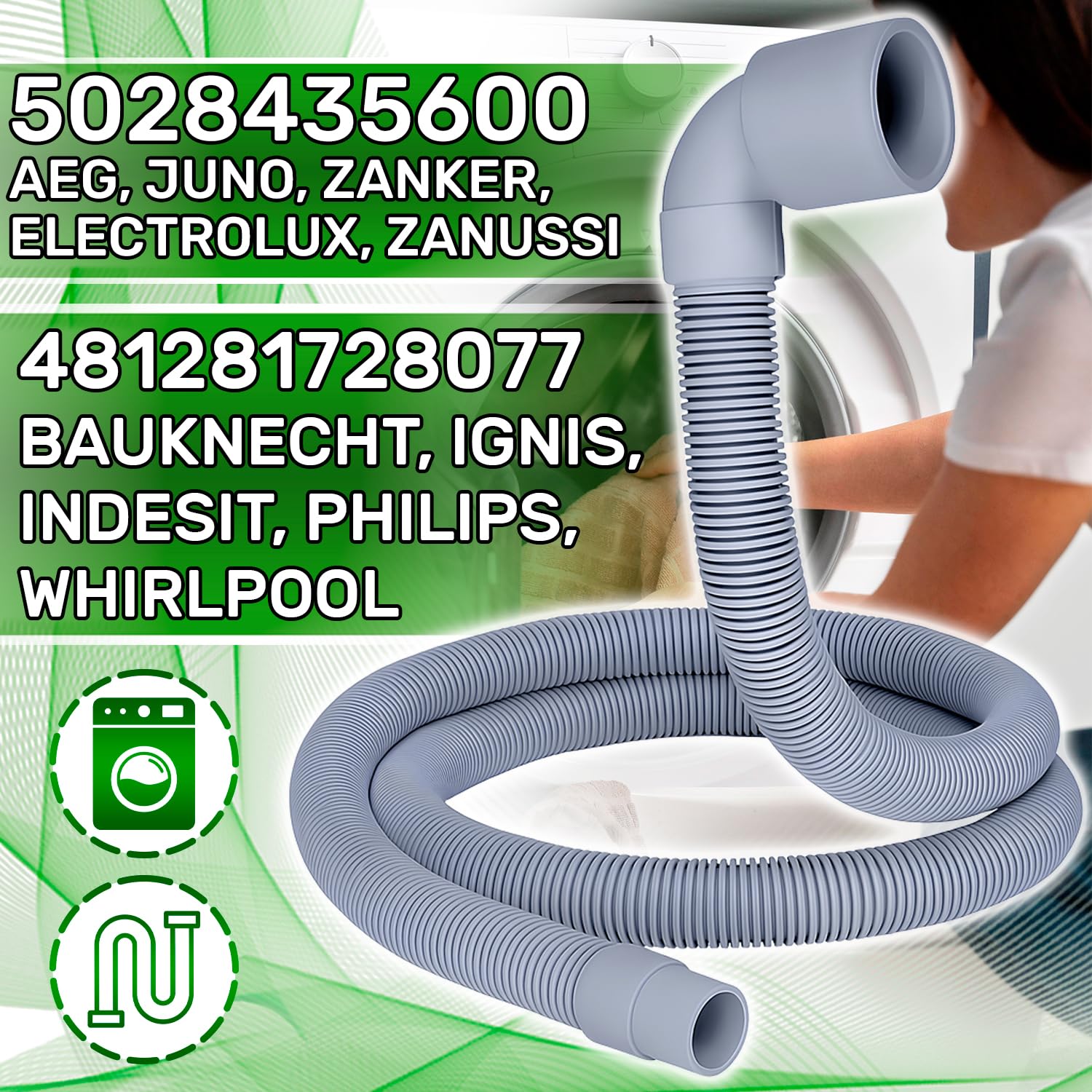 Tubo Desague Lavadora y Lavavajillas 2,5 m Ø 19/22 mm Recto y en Angulo 90° - Garantía de 5 Años - ONIX TECH — view 2