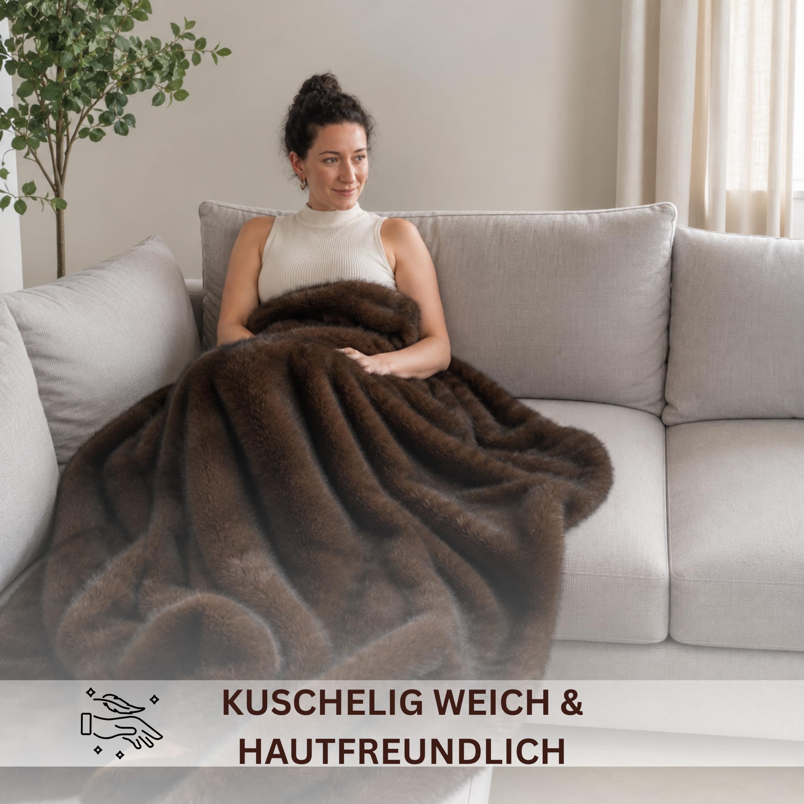 Felldecke, Kuscheldecke Flauschige Pelzdecke, Wendedecke Felloptik, XXL Überwurf für Sofa & Bett, hochwertig rustikale Tagesdecke (Braun/Schwarz, 175x200 cm)