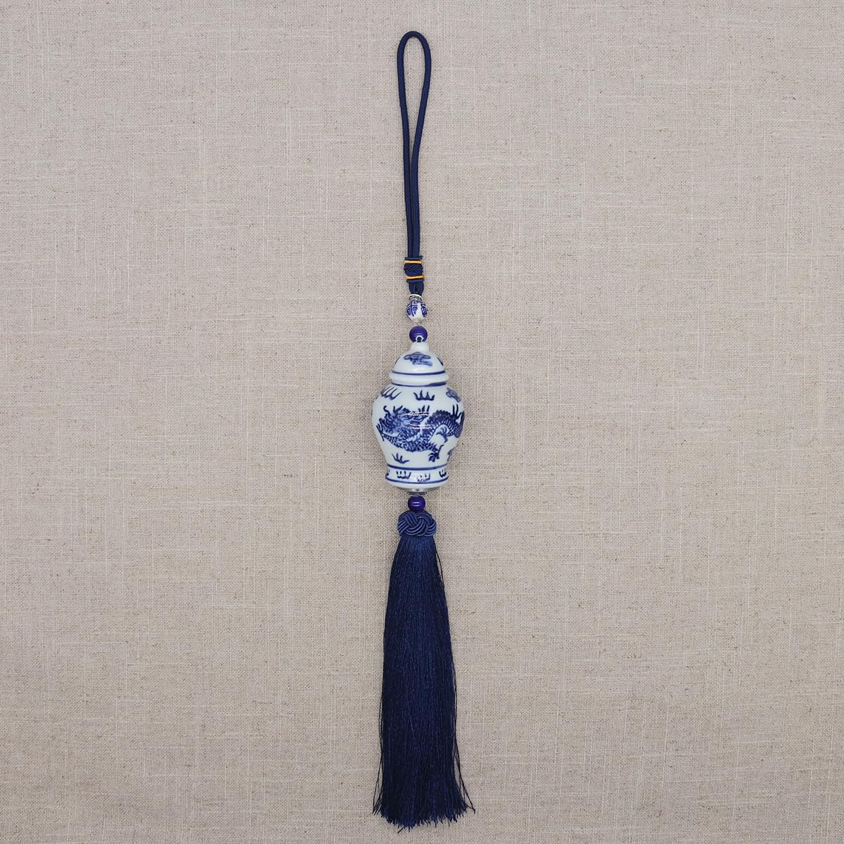 Dragon Porcelain Jar Pendant with Tassel Hanging Ornament