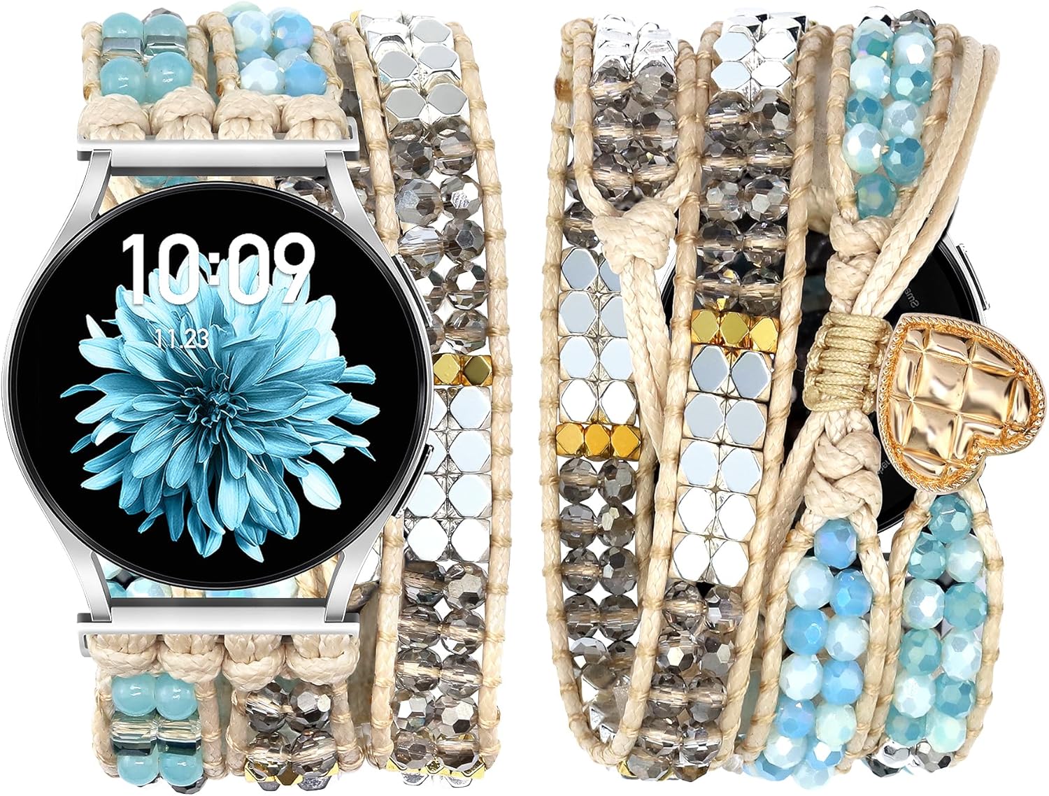 JR.DM Boho Beaded Handmade Braided Bracelet Band Women 20mm Compatible with Samsung Galaxy Watch 7/6/5/4/Active 2/4 Classic/6 Classic/5 Pro/FE 40mm 42mm 43mm 44mm 45mm 46mm 47mm