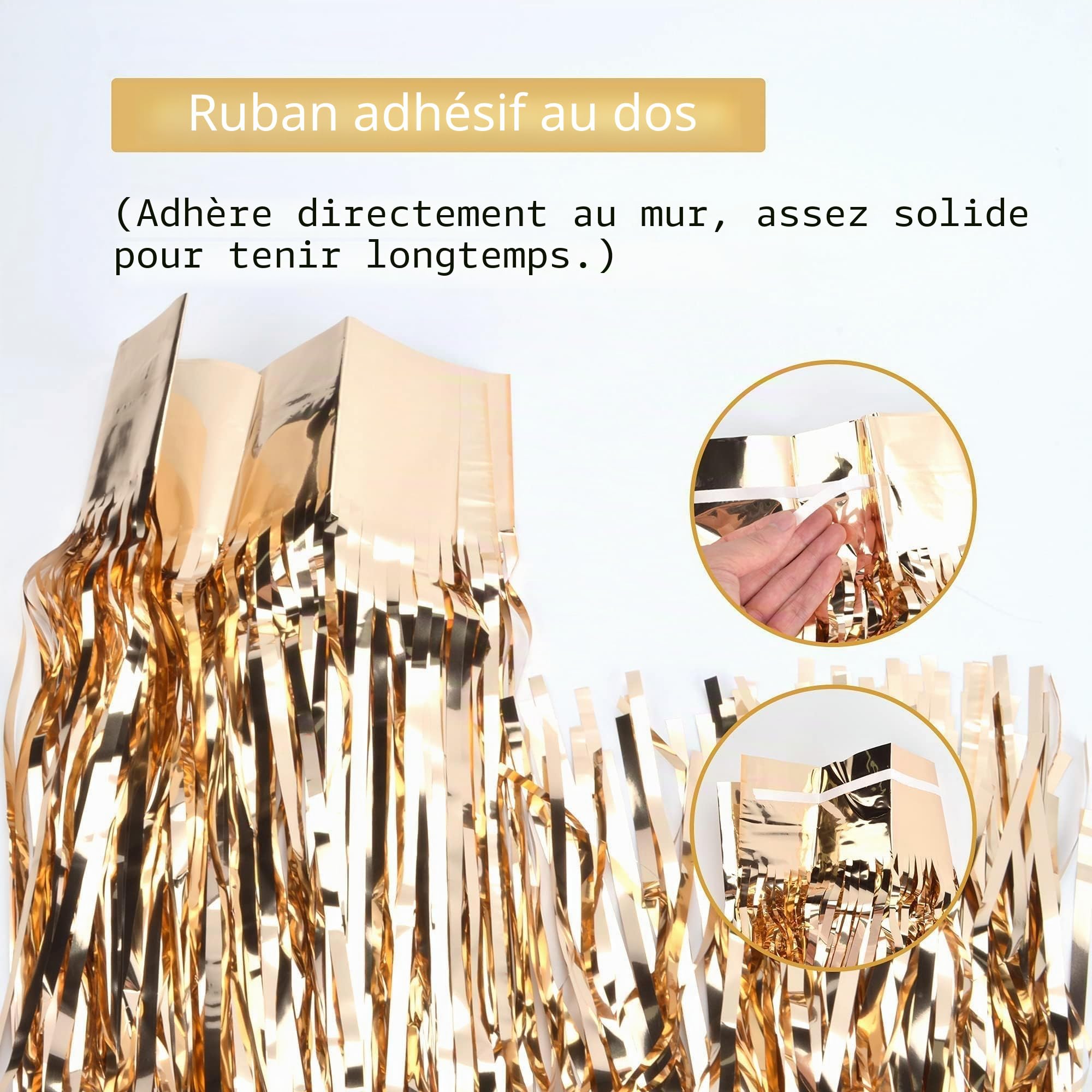 Rideau Métallique à Franges Or Champagne – 5 Pièces Rideaux Paillette Aluminium 1 m x 2 m, Toile de Fond Photo pour Deco Anniversaire, Mariage, Fête, Noël & Nouvel an