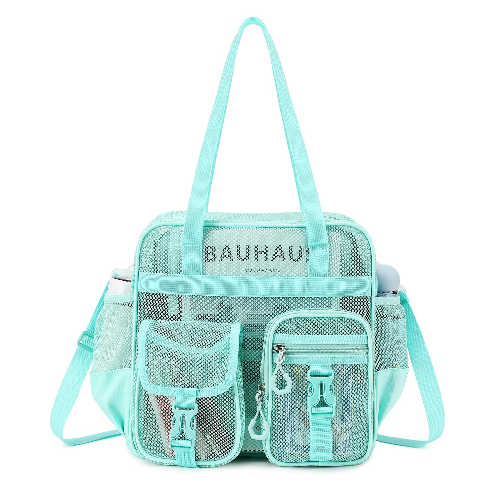 MOONBABY Mesh Beach Tote Bag for Stadium Events 12x6x12 Net Purse Bag for Women with Detachable Long Strap for Work, Sports