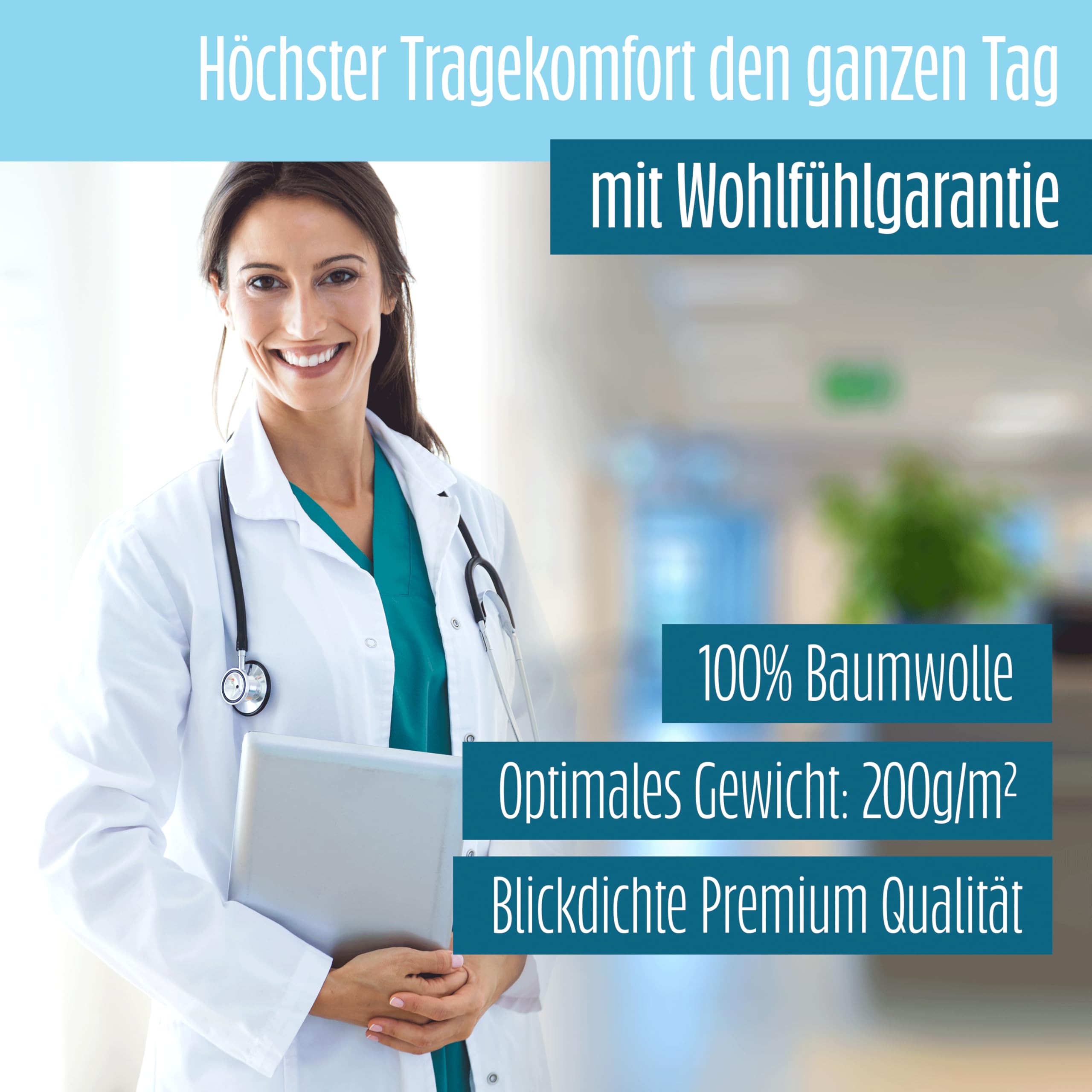Bata de laboratorio blanca 100% algodón (200 g/m²) con múltiples bolsillos para laboratorios, hospitales, profesiones médicas, estudiantes, escuelas, para hombres y mujeres.